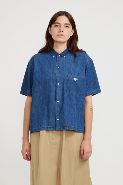 Danton | Dot Button S/S Shirt Light Indigo | Maplestore
