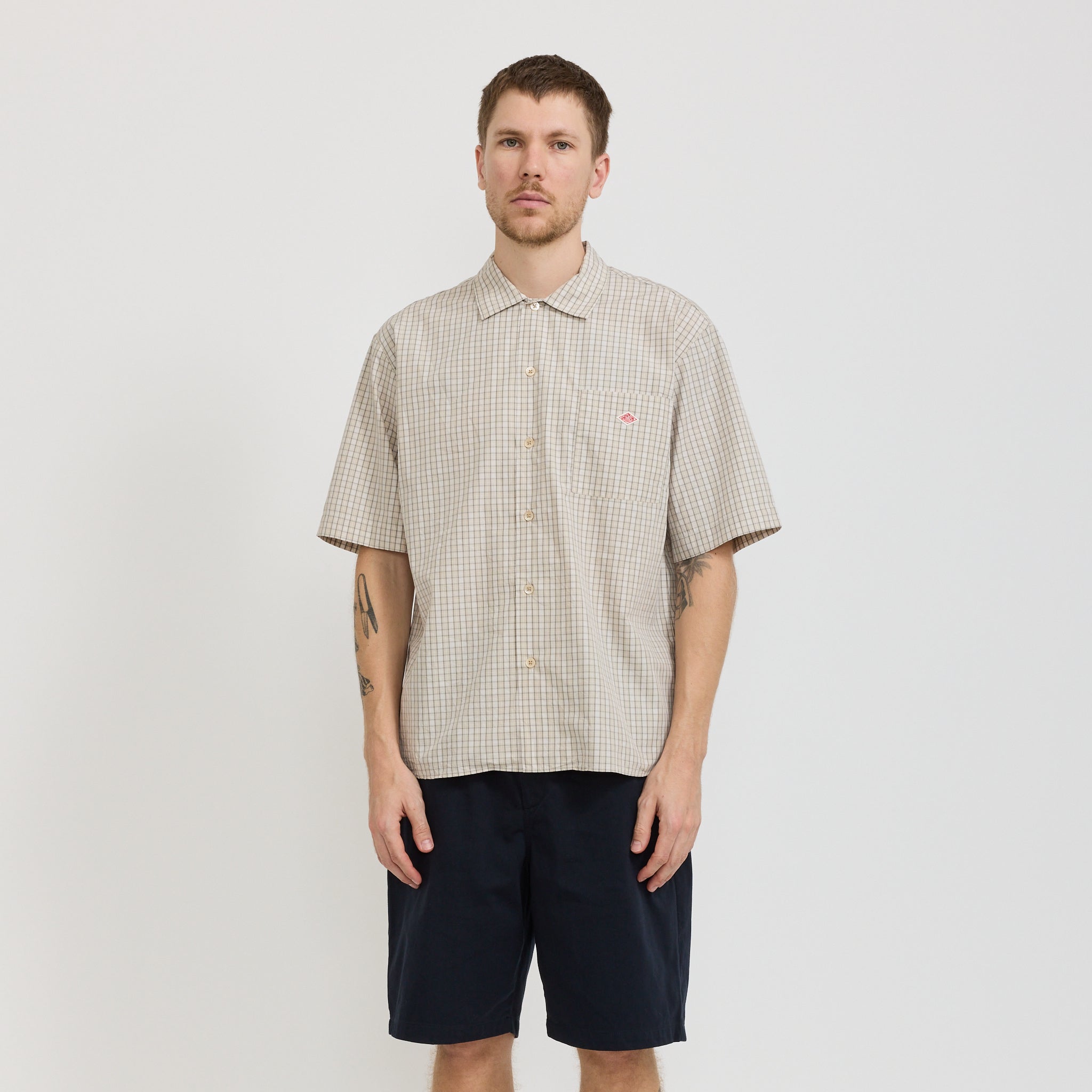 S/S Work Shirt Beige/Grey Check