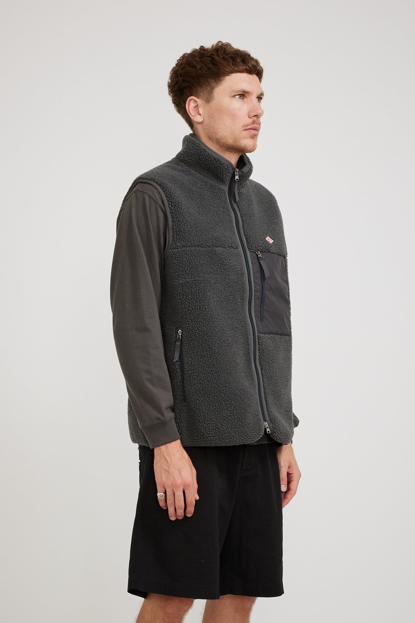 Danton | Stand Collar Vest Light Boa Charcoal Grey | Maplestore