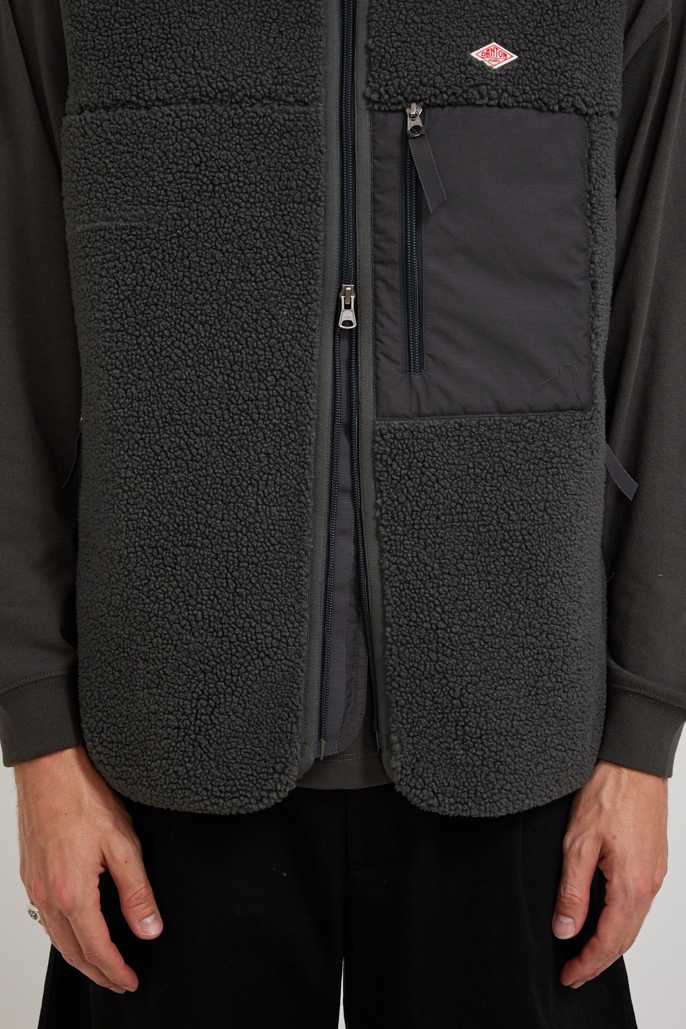 Danton | Stand Collar Vest Light Boa Charcoal Grey | Maplestore