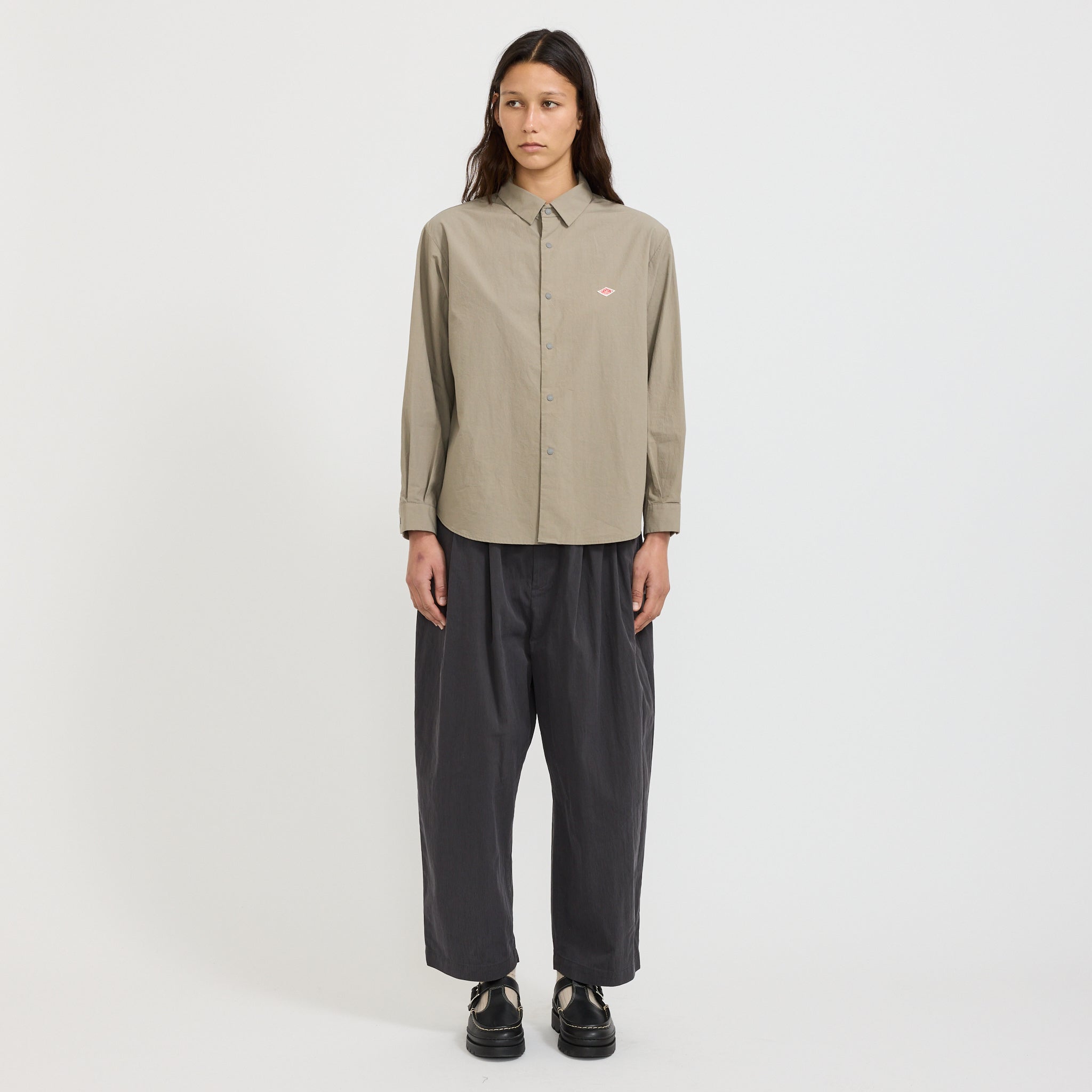 Double Pleated Easy Pants Twill Charcoal