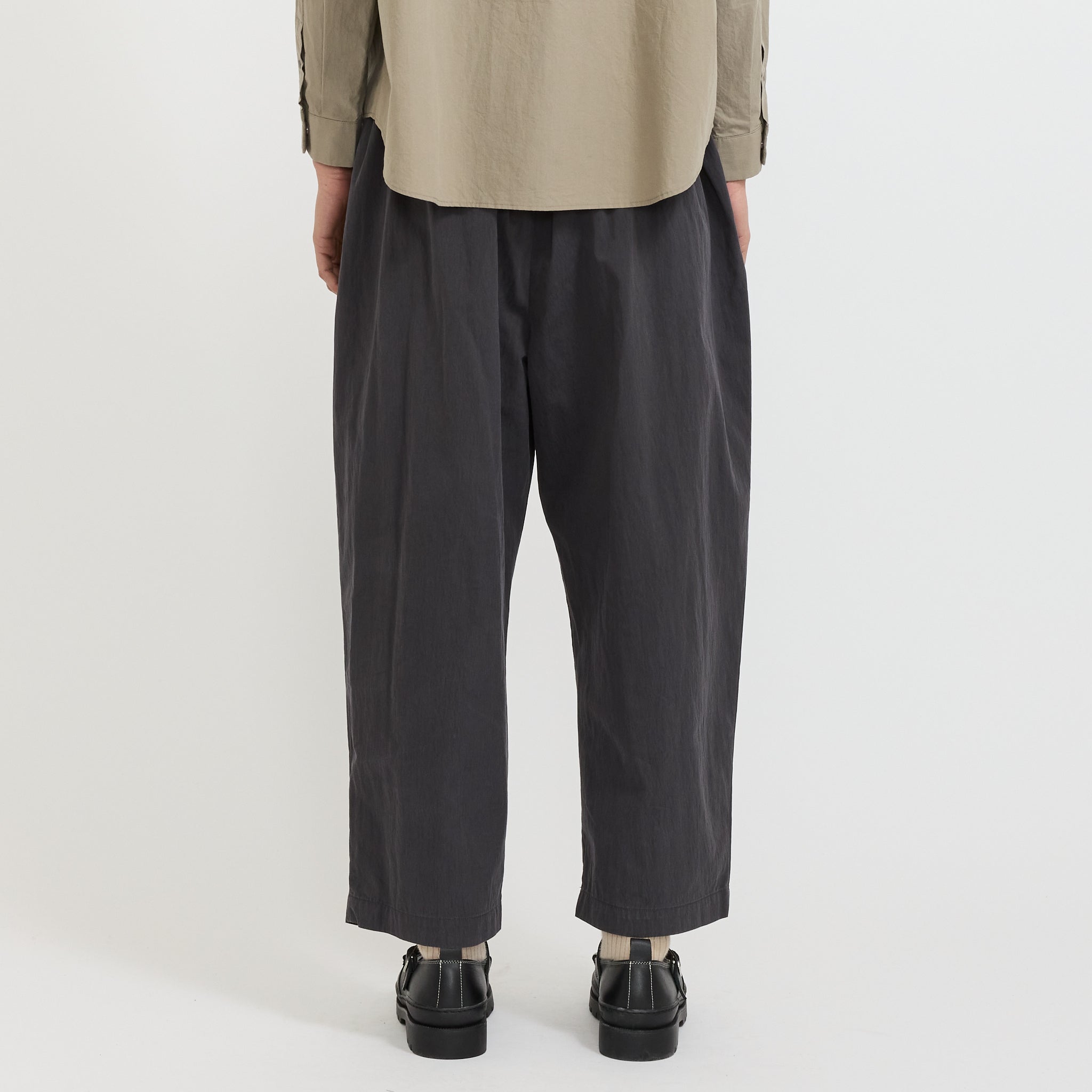 Double Pleated Easy Pants Twill Charcoal