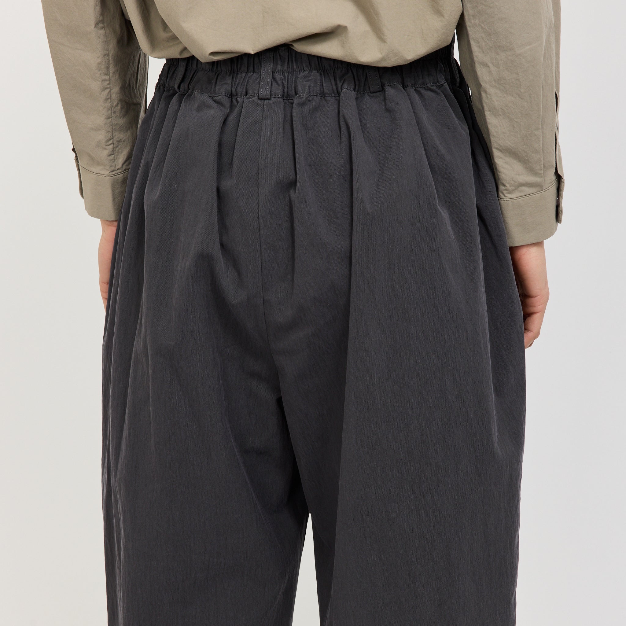 Double Pleated Easy Pants Twill Charcoal