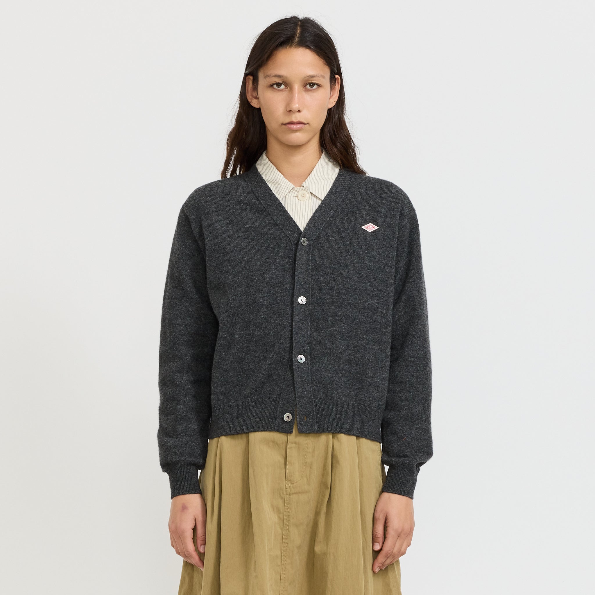 Womens V Neck Cardigan Carbon