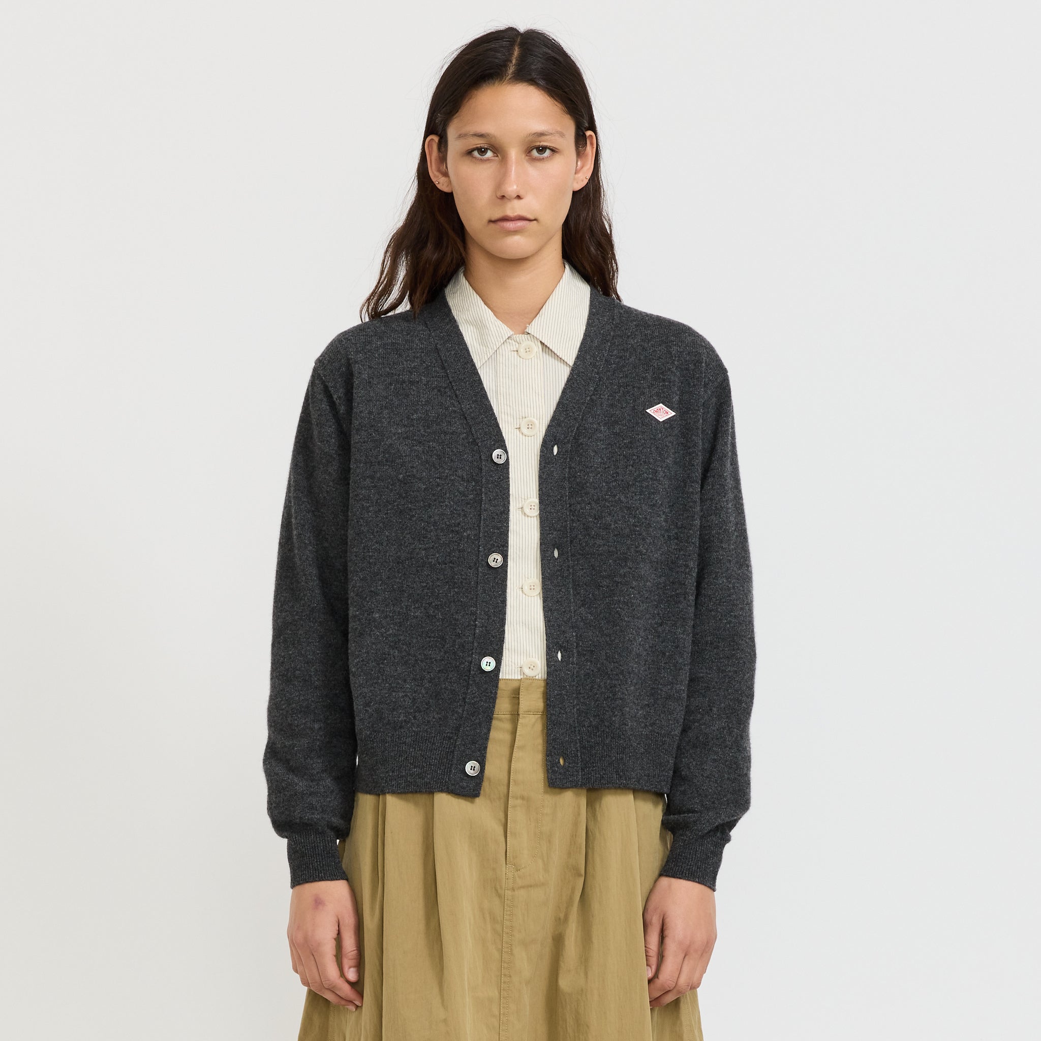 Womens V Neck Cardigan Carbon