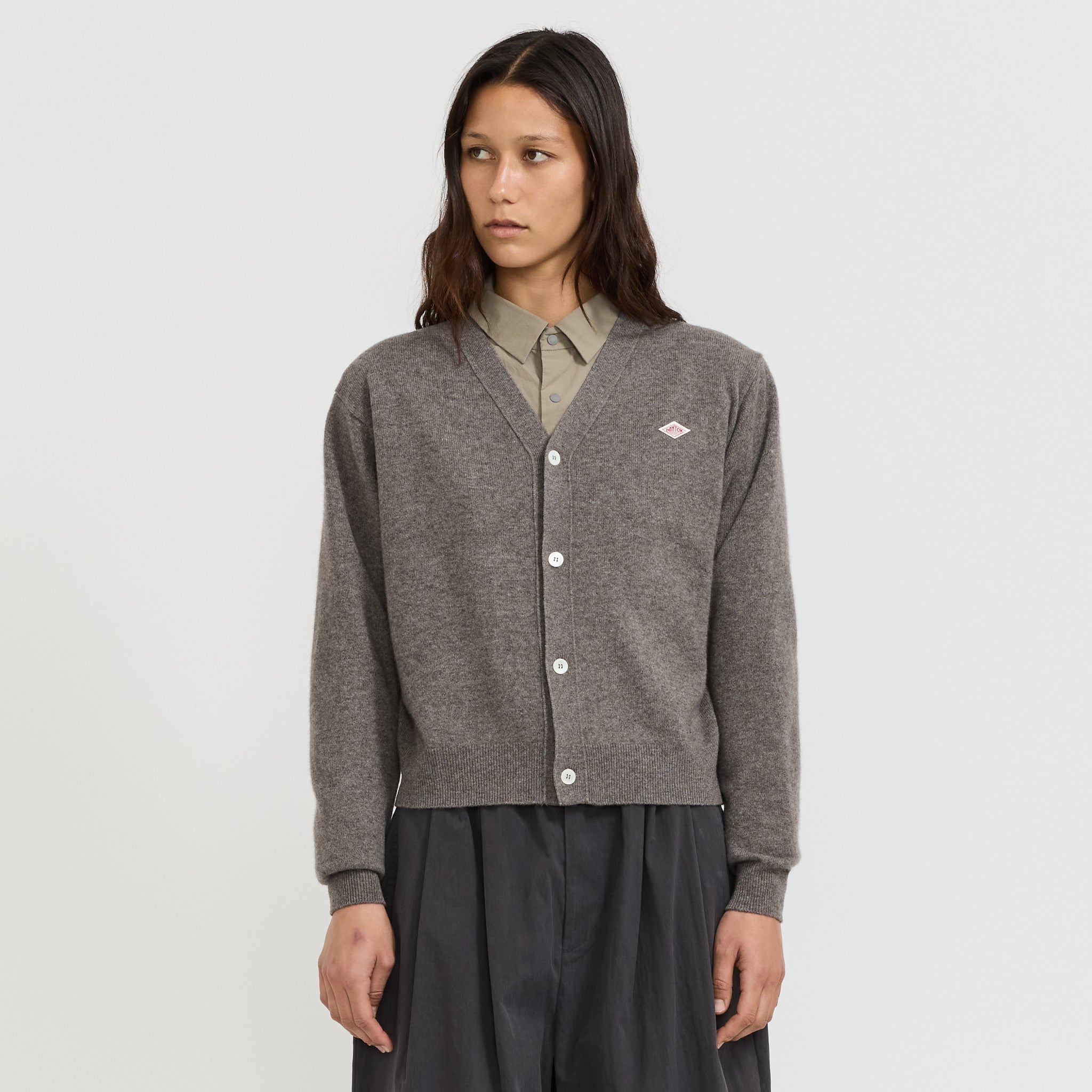 Womens V Neck Cardigan Taupe | Danton Knitwear | Maplestore