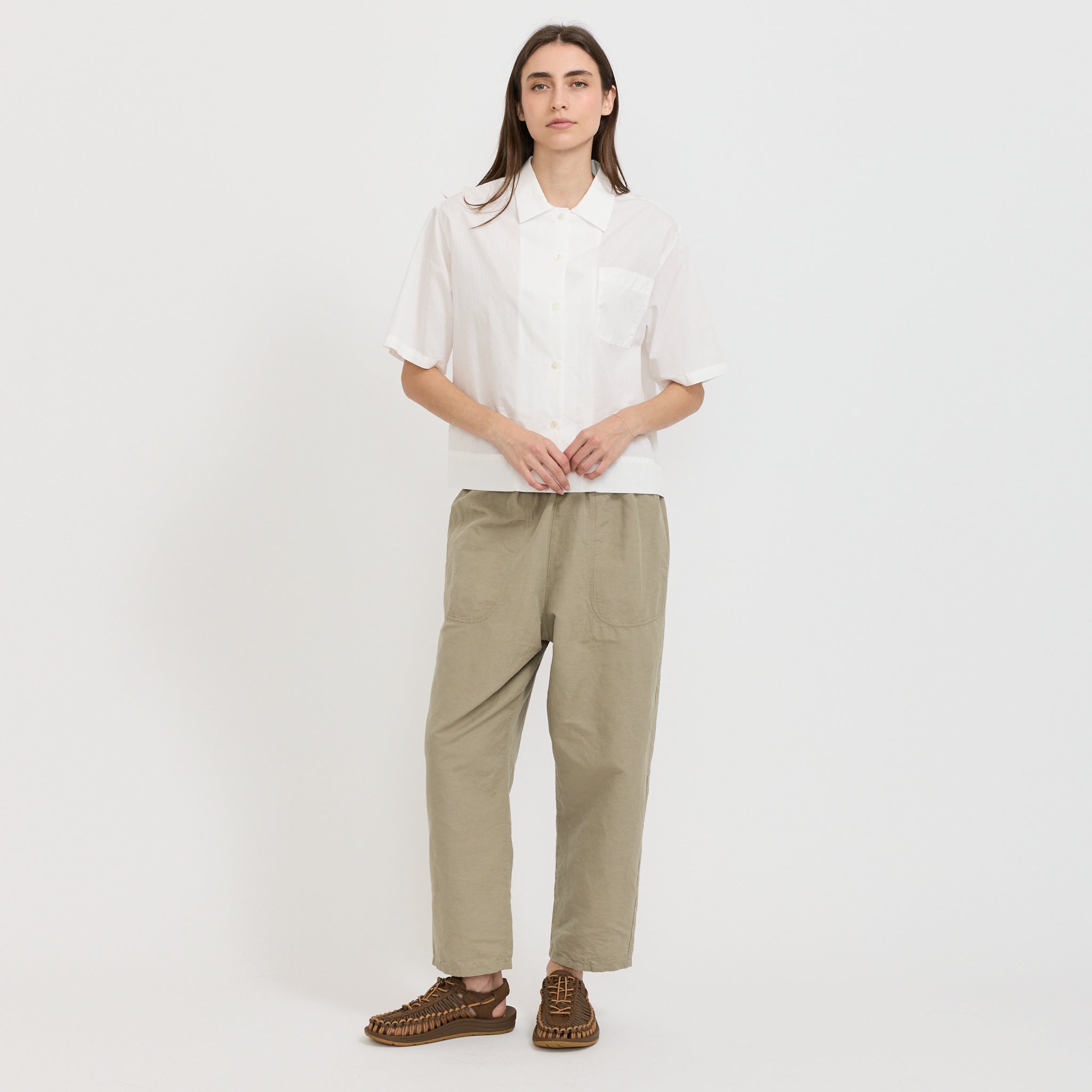 Danton | Womens Easy Pants Cotton/Linen Weather Cloth Olive | Maplestore