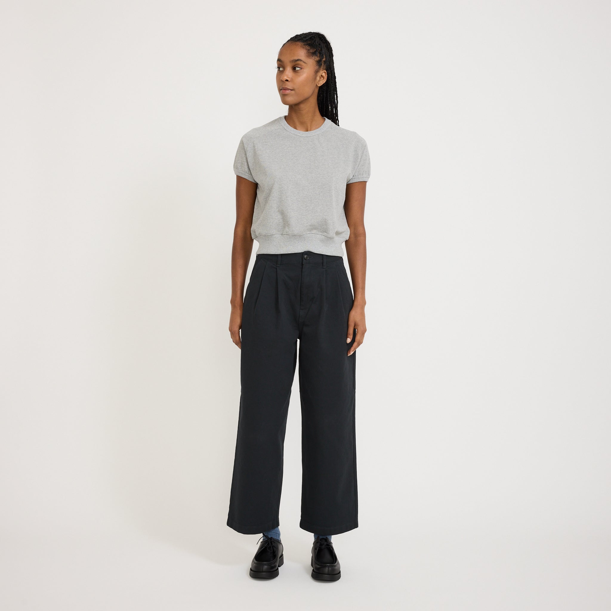 Danton | Womens 2 Tuck Wide Pants Twill Charcoal | Maplestore