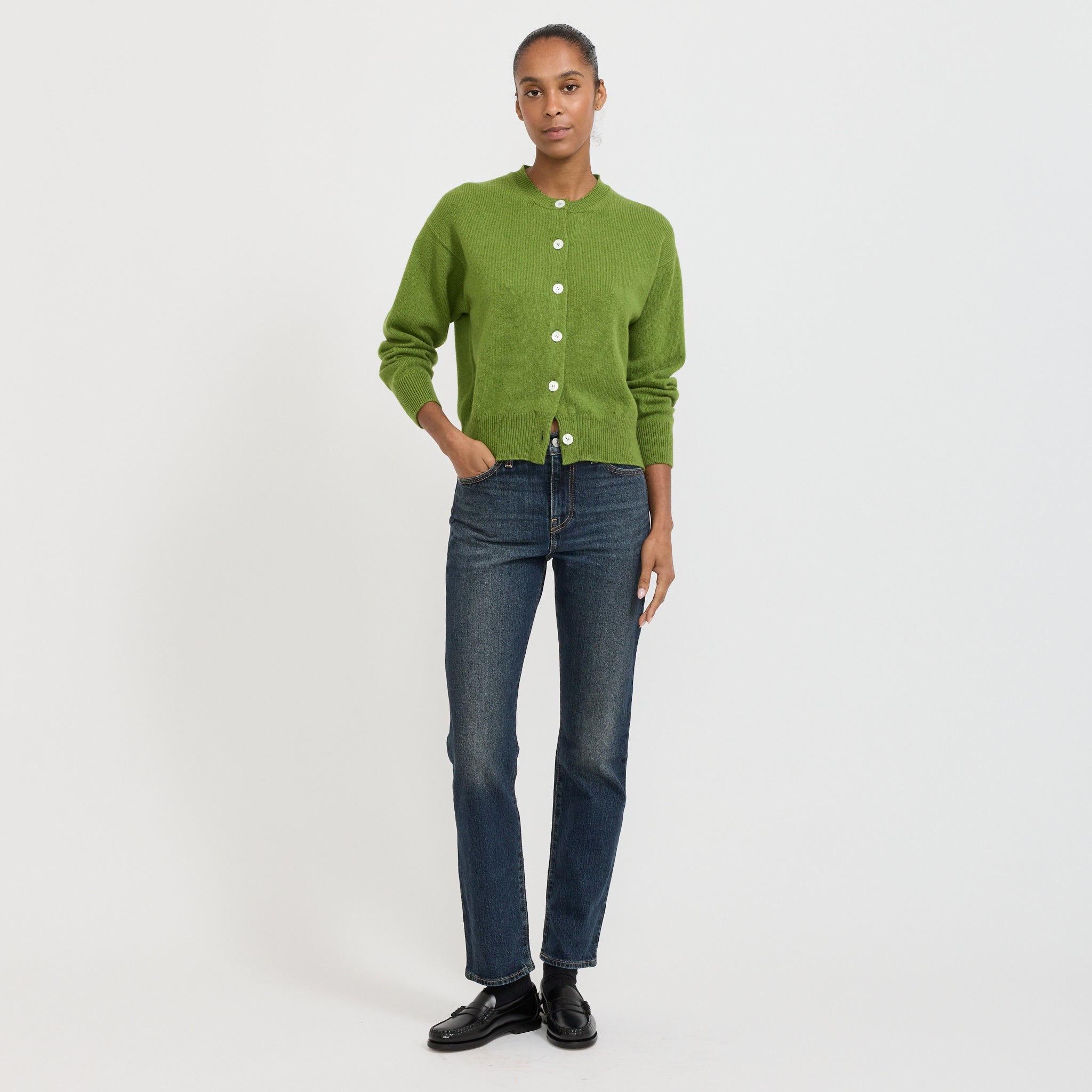 &Daughter | Ada Crewneck Cardigan Green | Maplestore