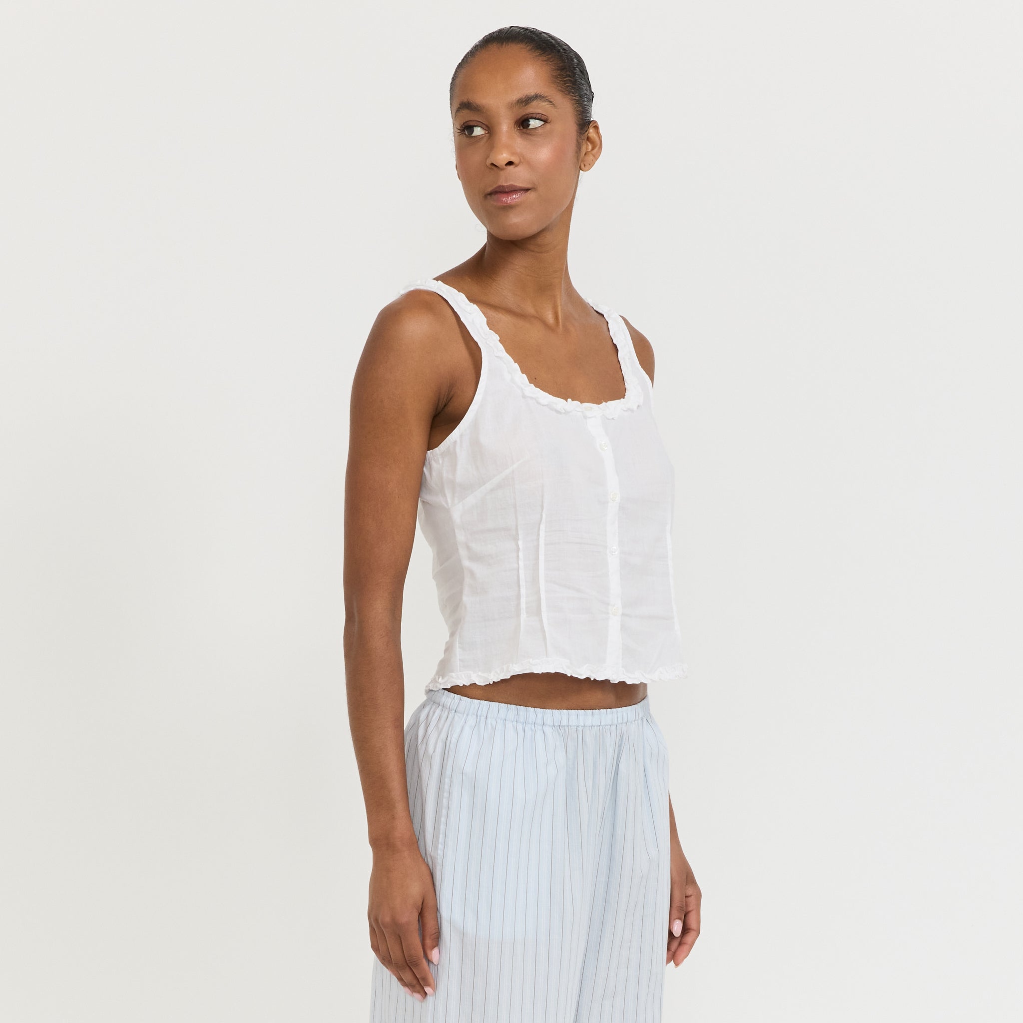 Button Frill Top White
