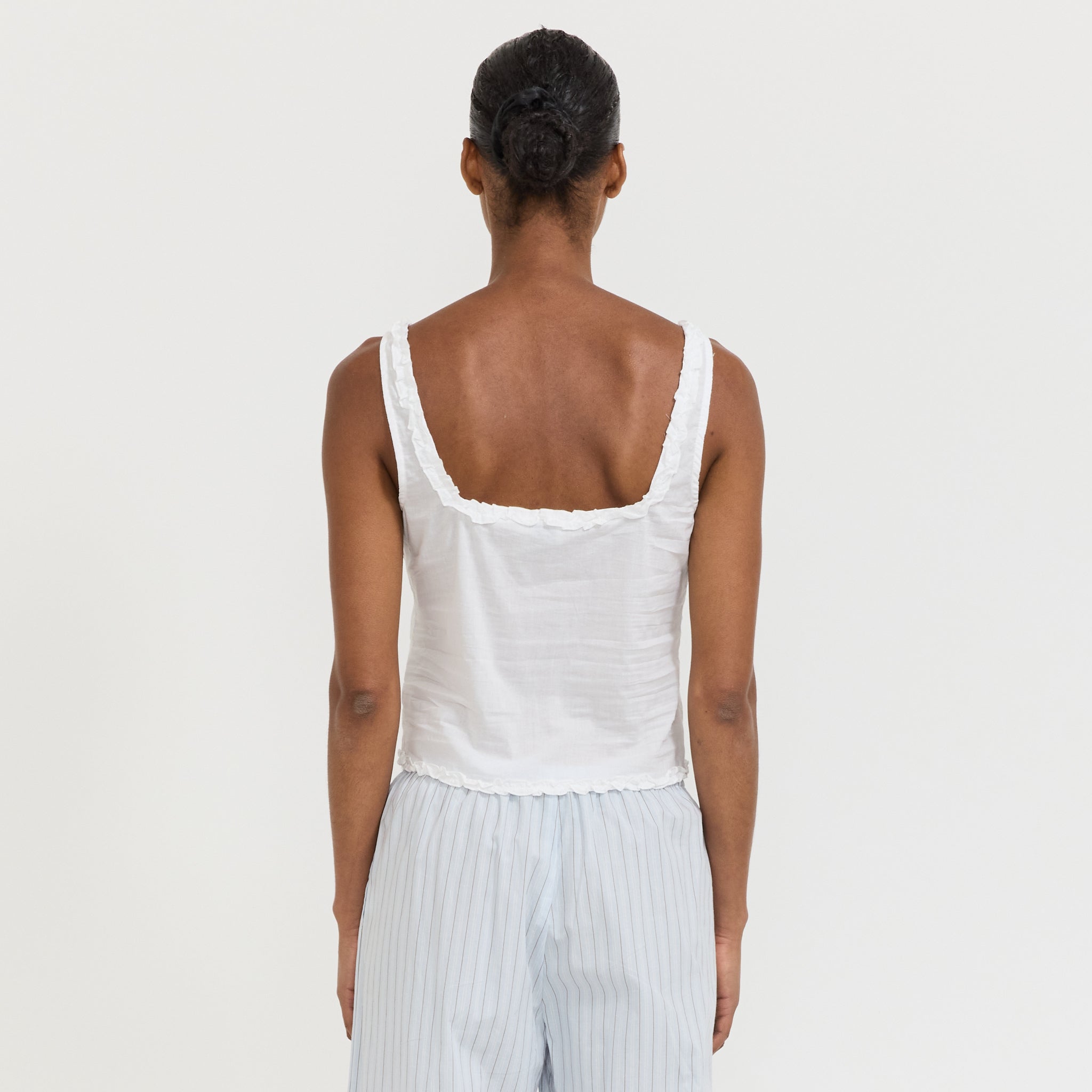 Button Frill Top White