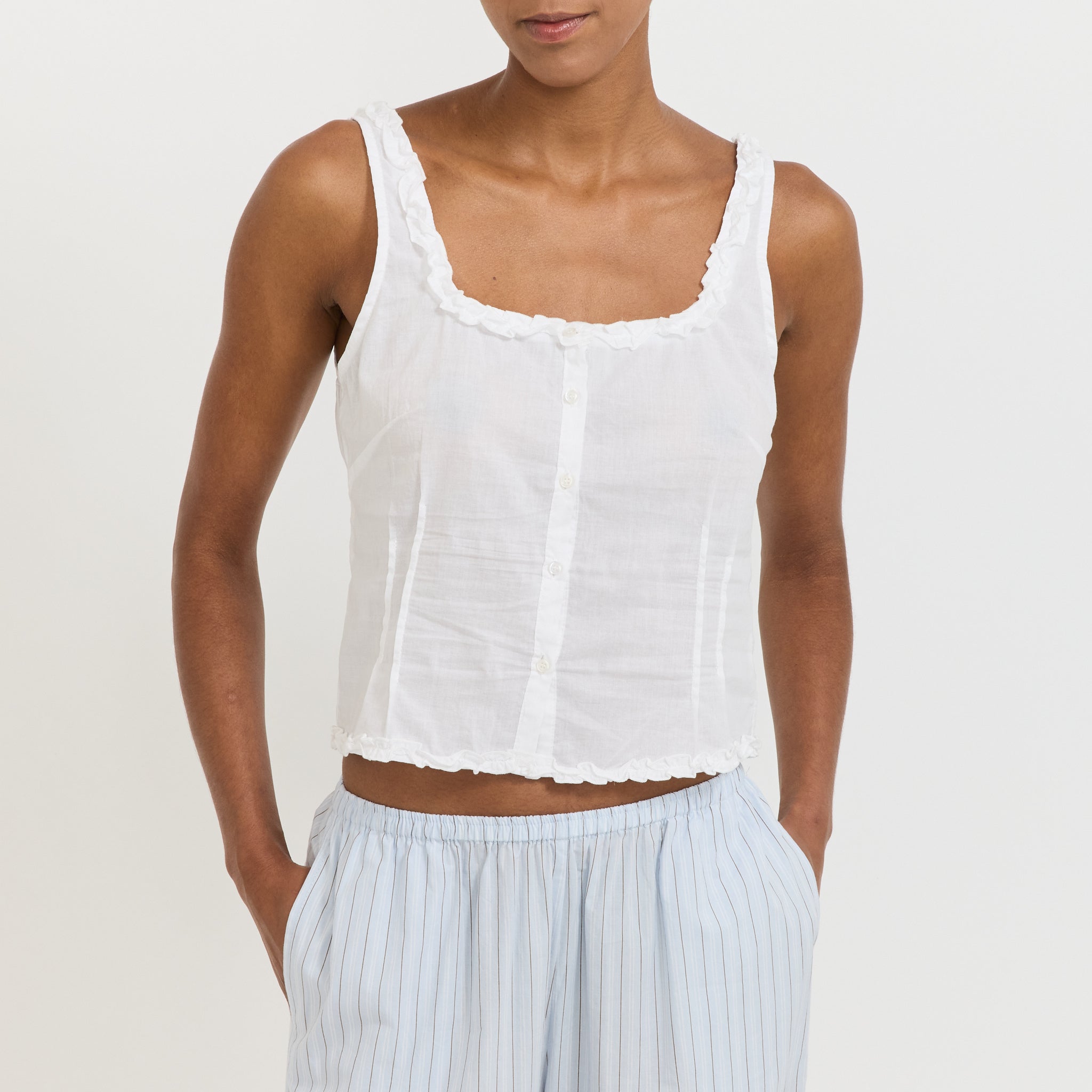 Button Frill Top White