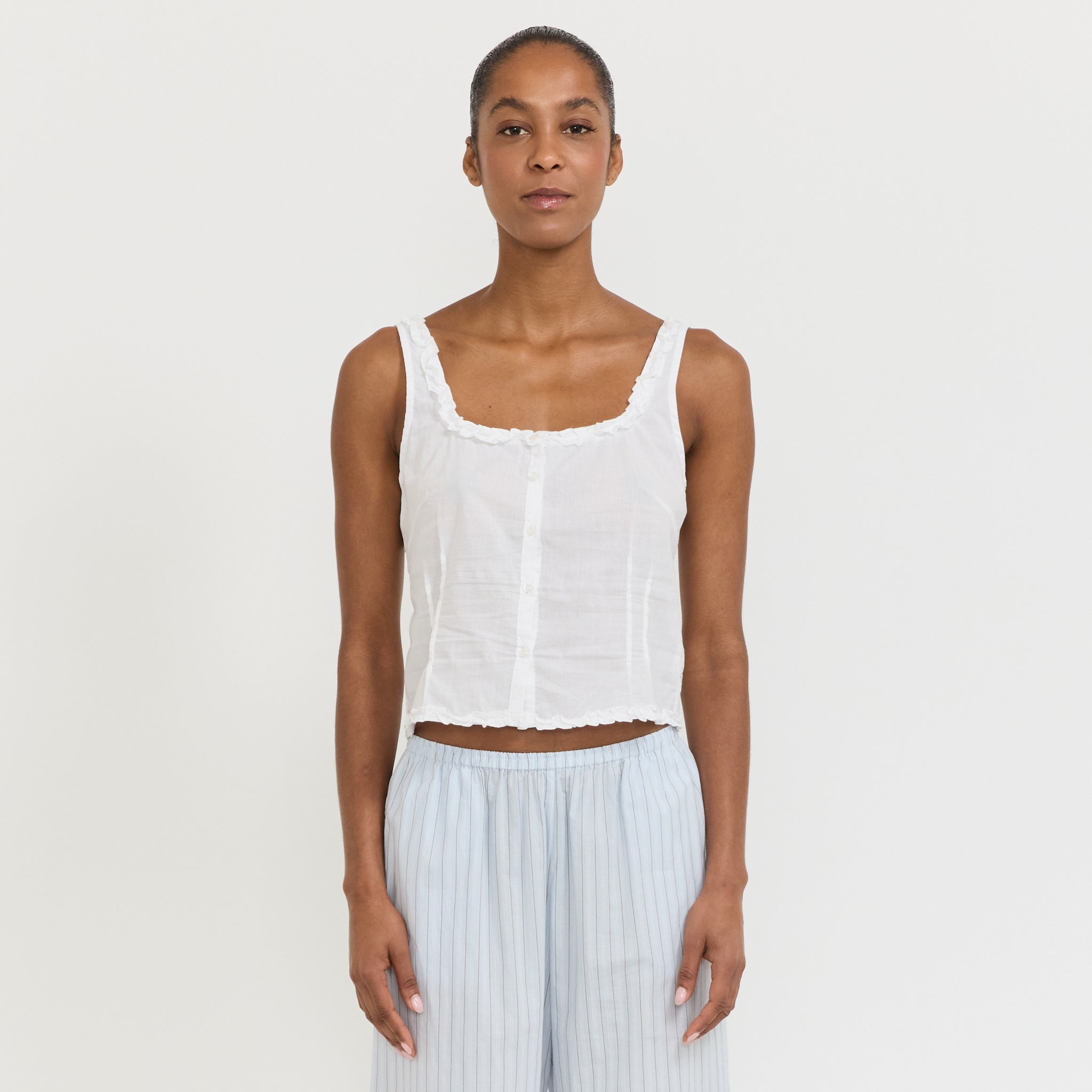 Button Frill Top White