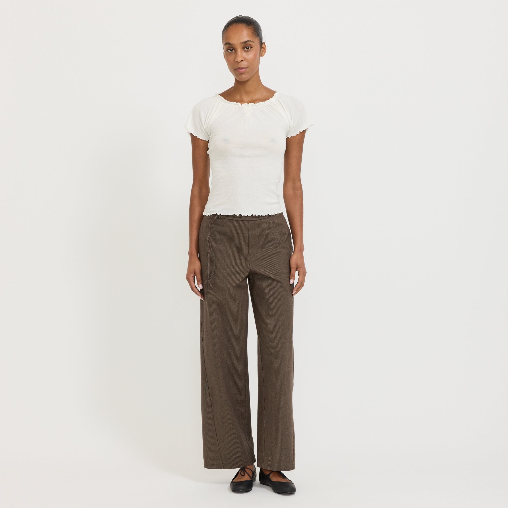 Double Belted Pant Brown Stripe
