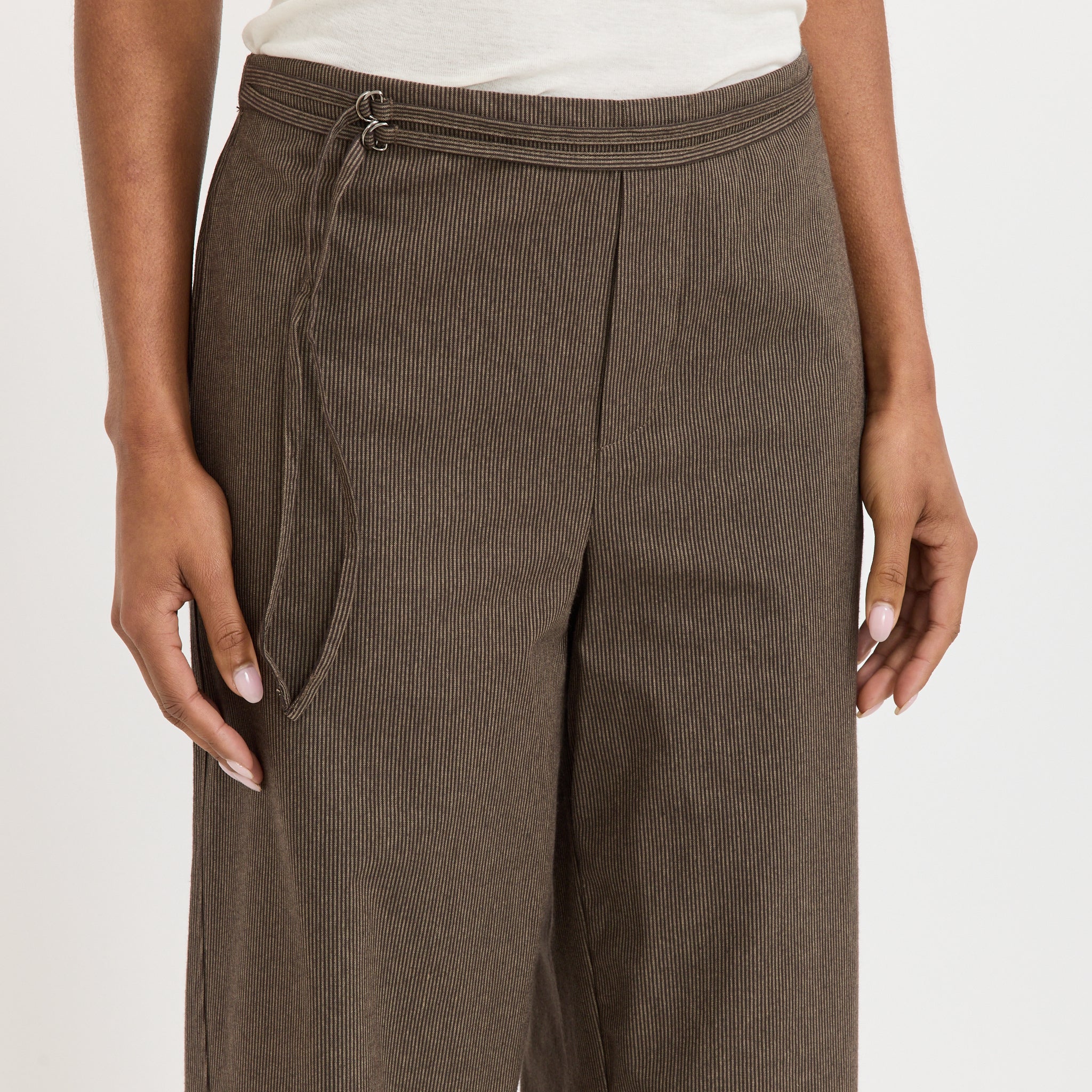 Double Belted Pant Brown Stripe