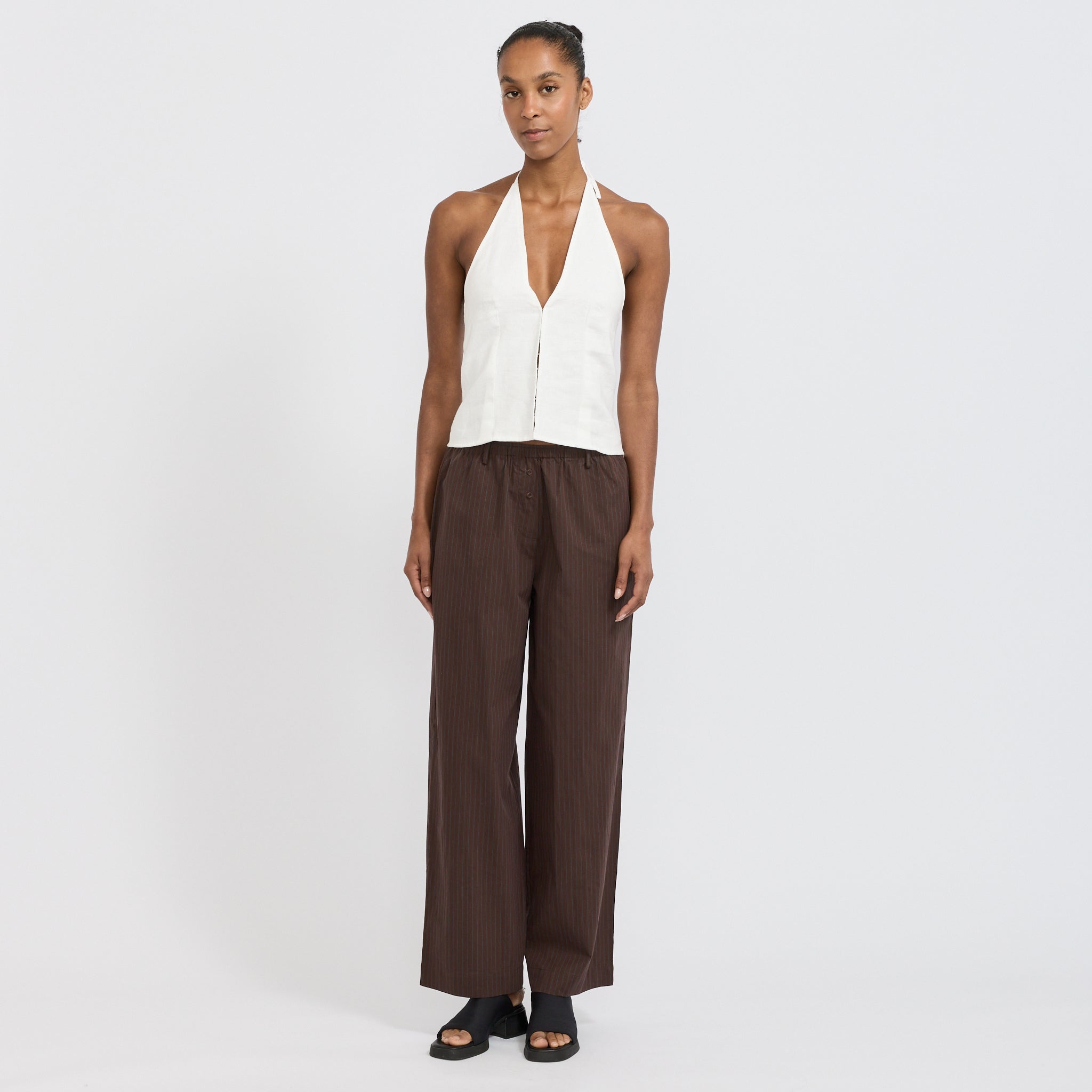 Double Button Pant Brown Stripe