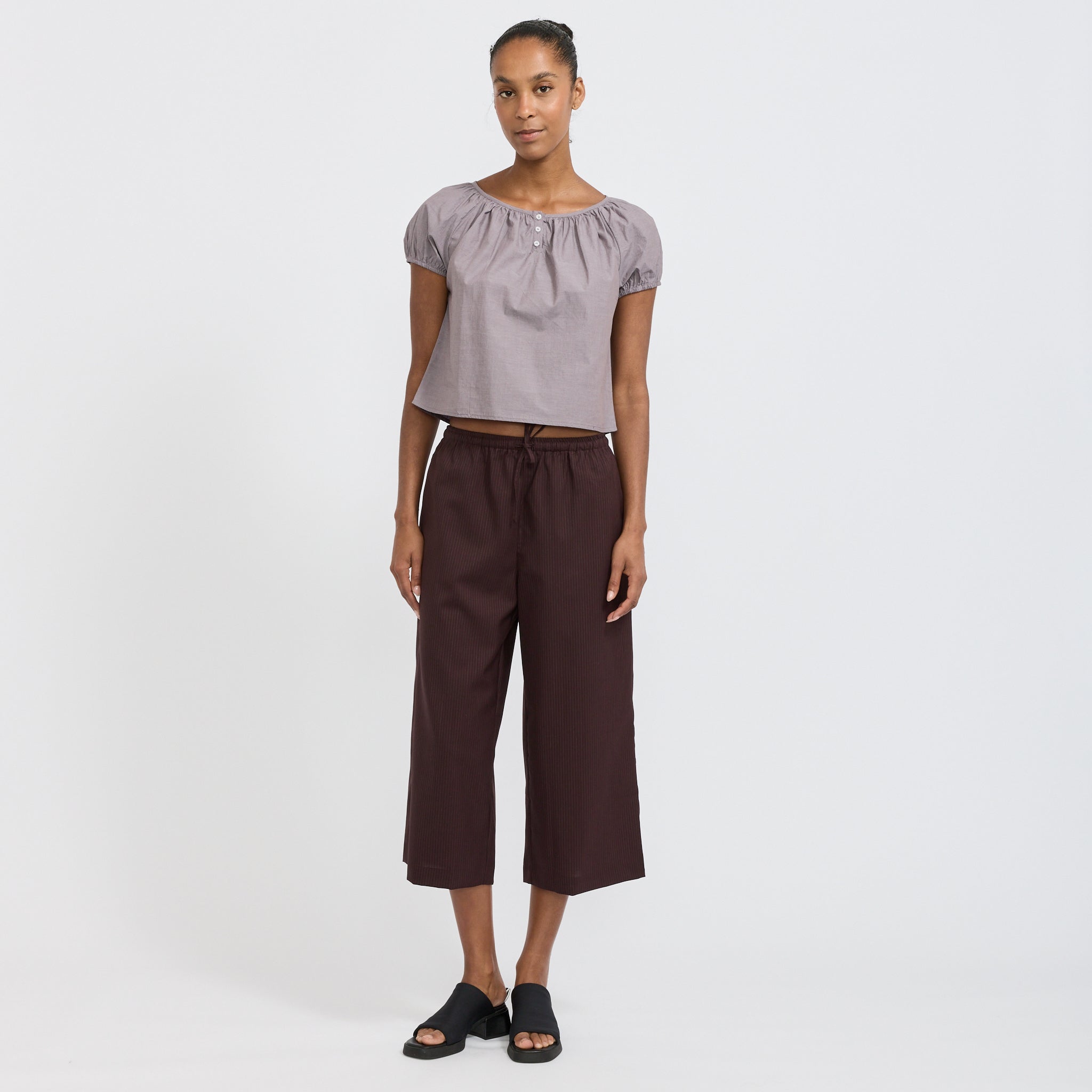 Drawcord Culotte Burgundy Brown Stripe