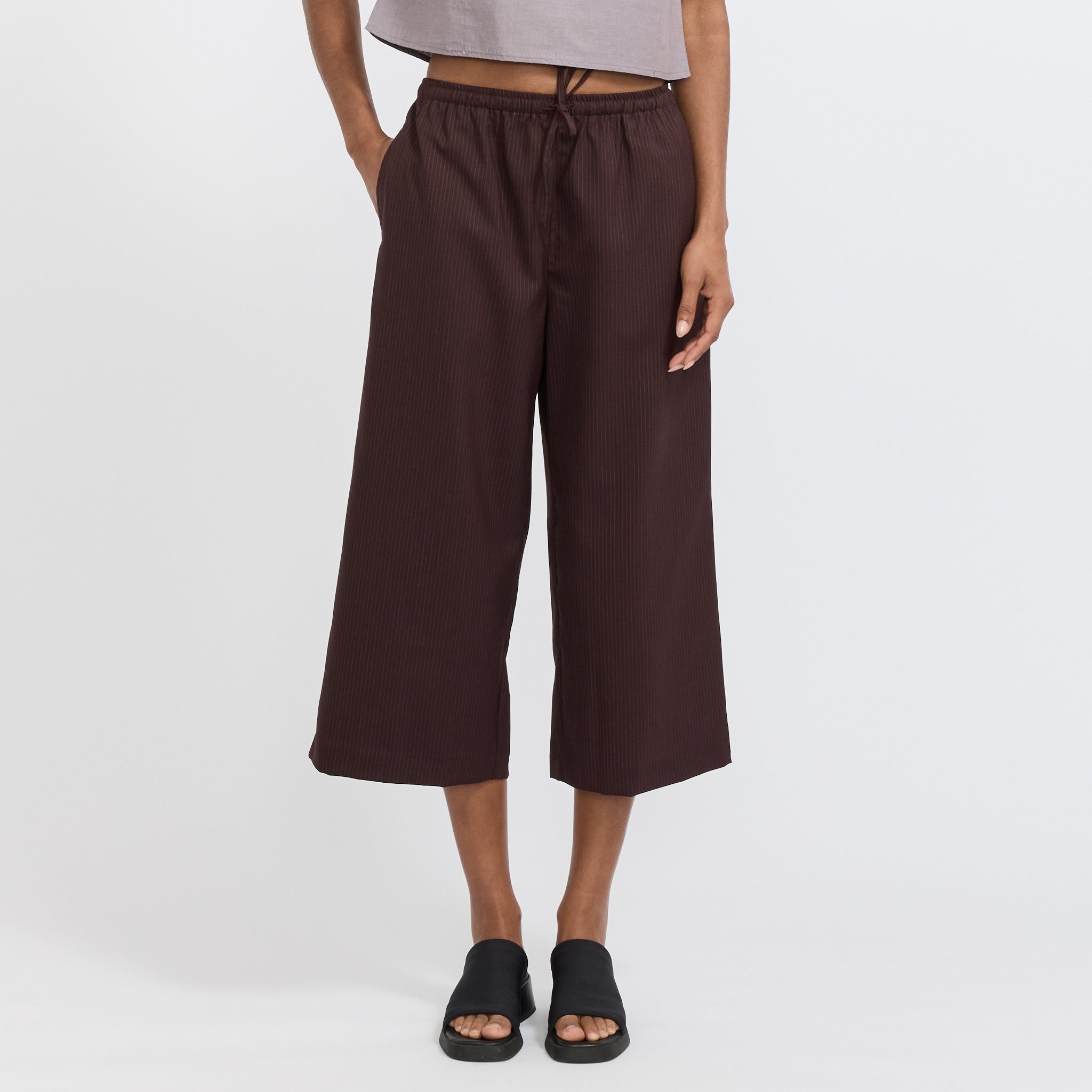 Drawcord Culotte Burgundy Brown Stripe