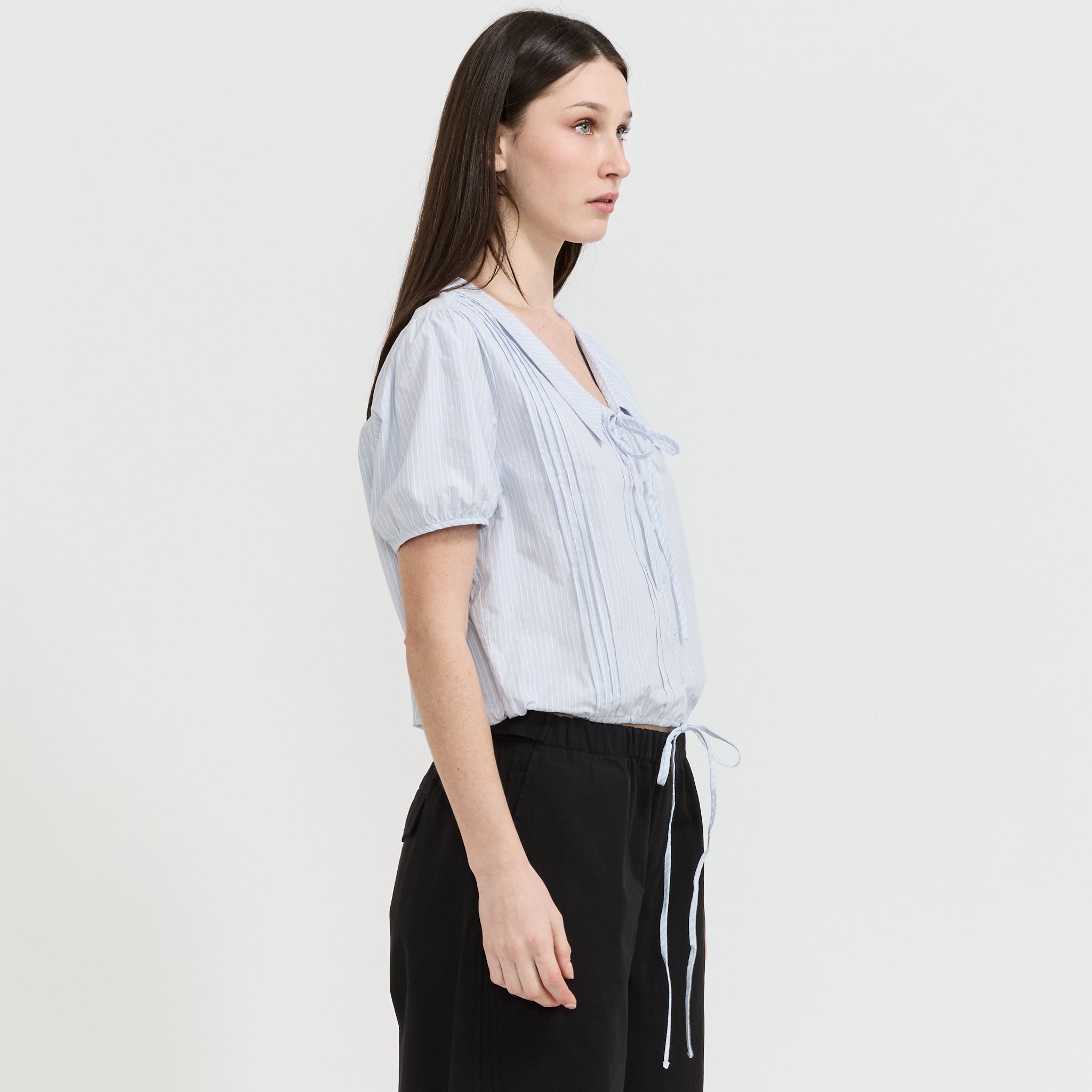Fine Collar Top Mist Stripe