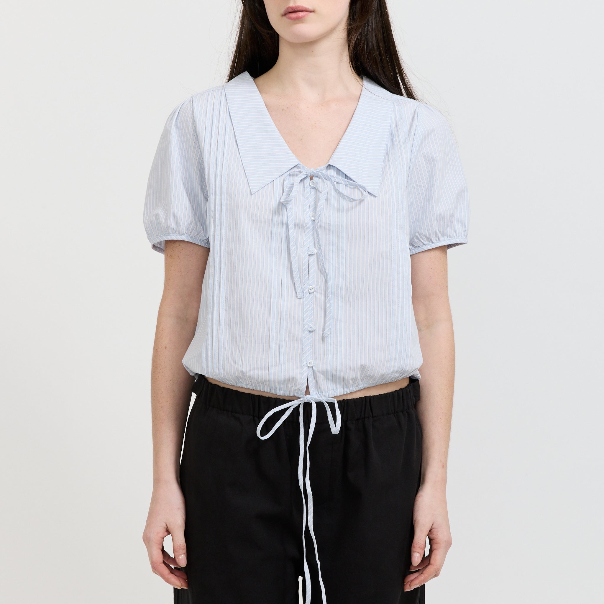 Fine Collar Top Mist Stripe