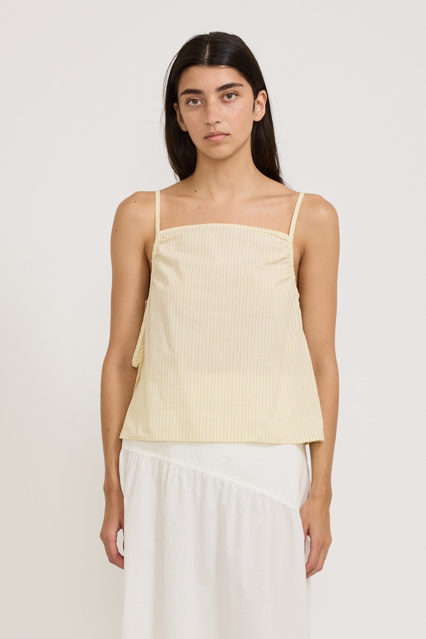 Gathered Strap Top Butter Stripe