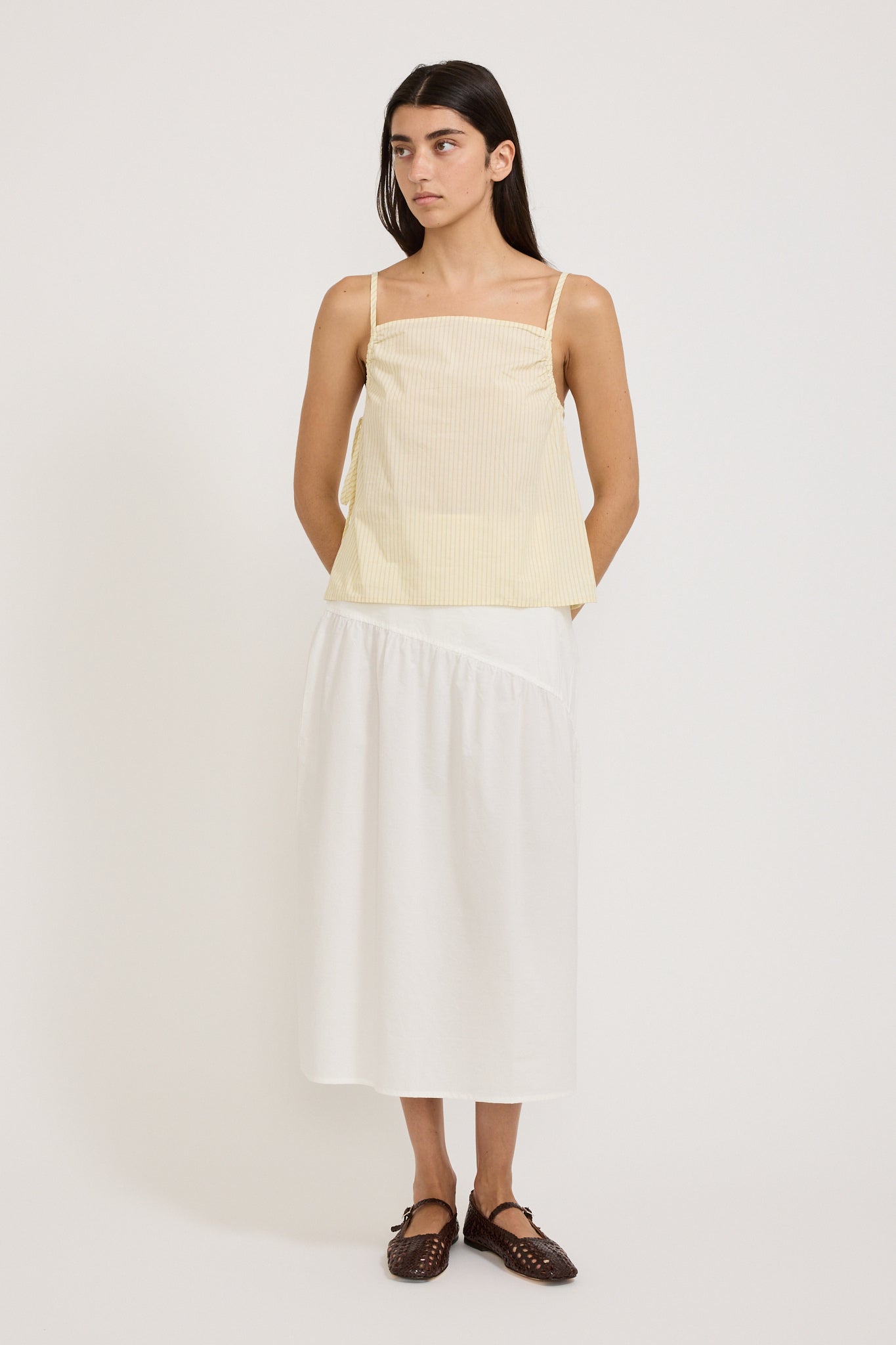 Gathered Strap Top Butter Stripe