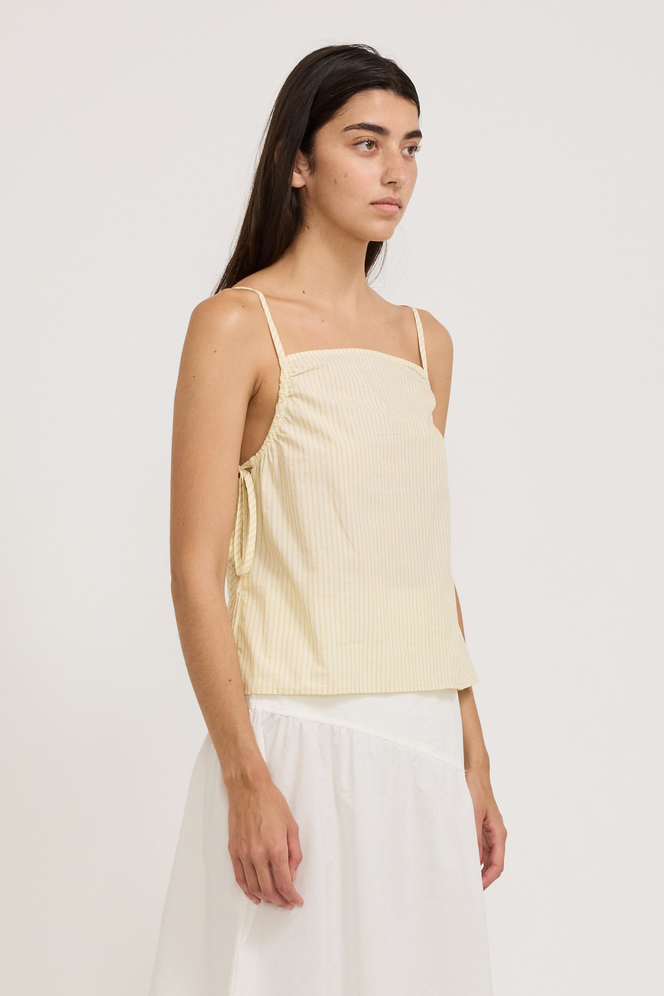 Gathered Strap Top Butter Stripe