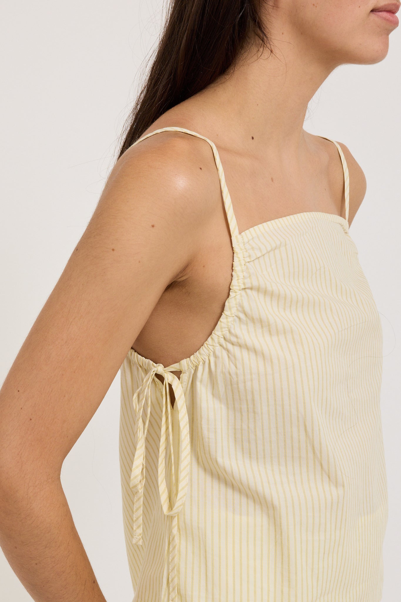 Gathered Strap Top Butter Stripe