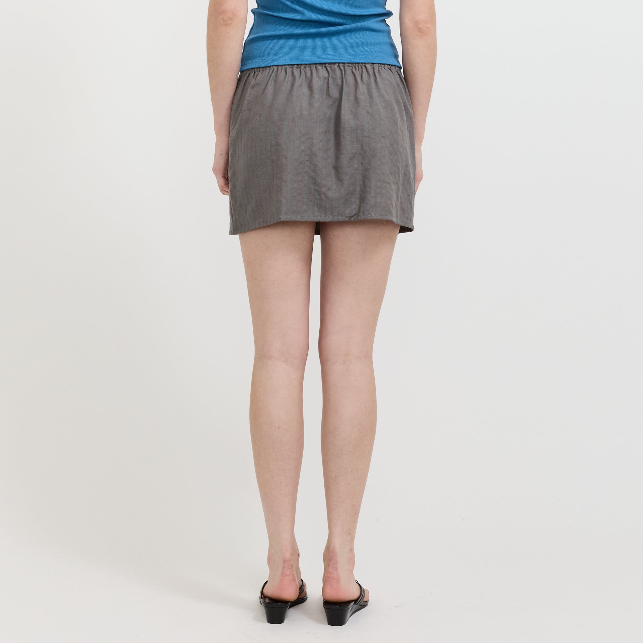 Wool Tie Mini Skirt Grey Stripe