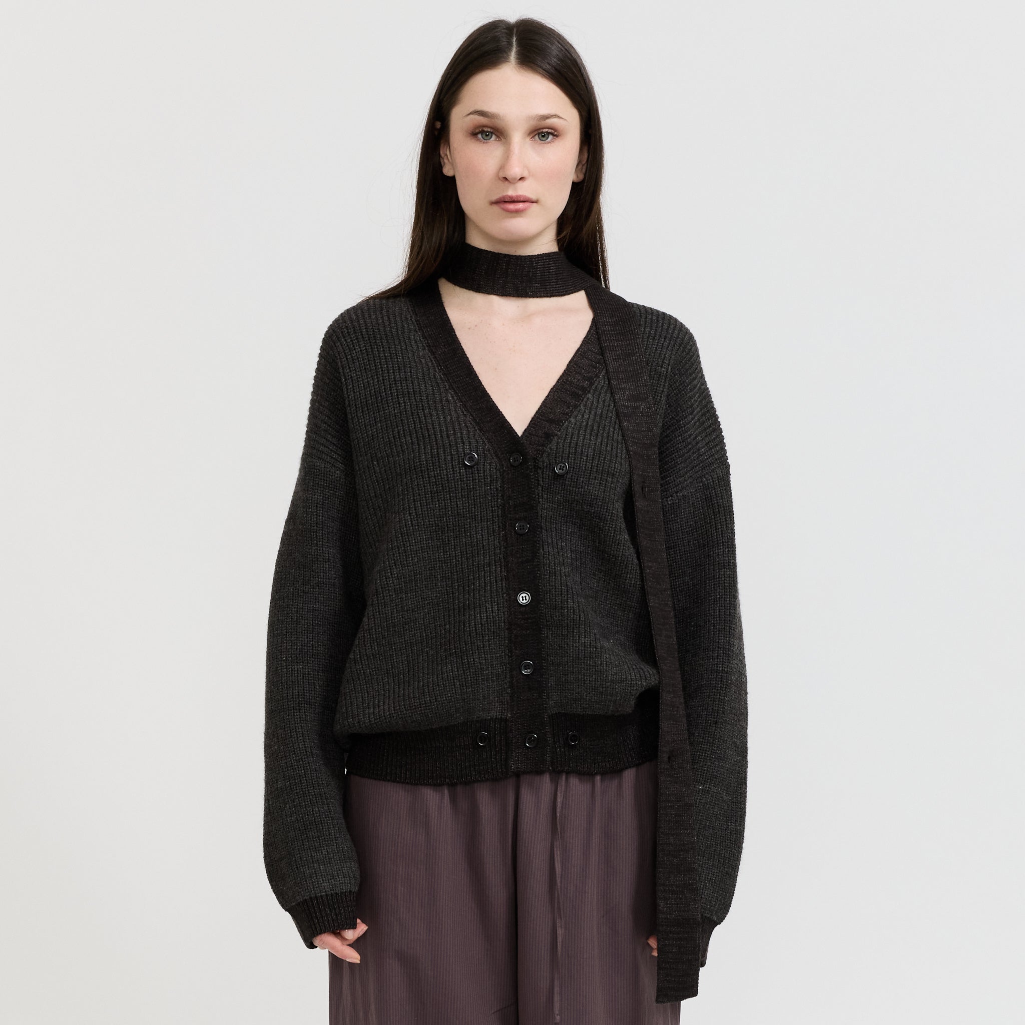 Split Cardigan Black Contrast