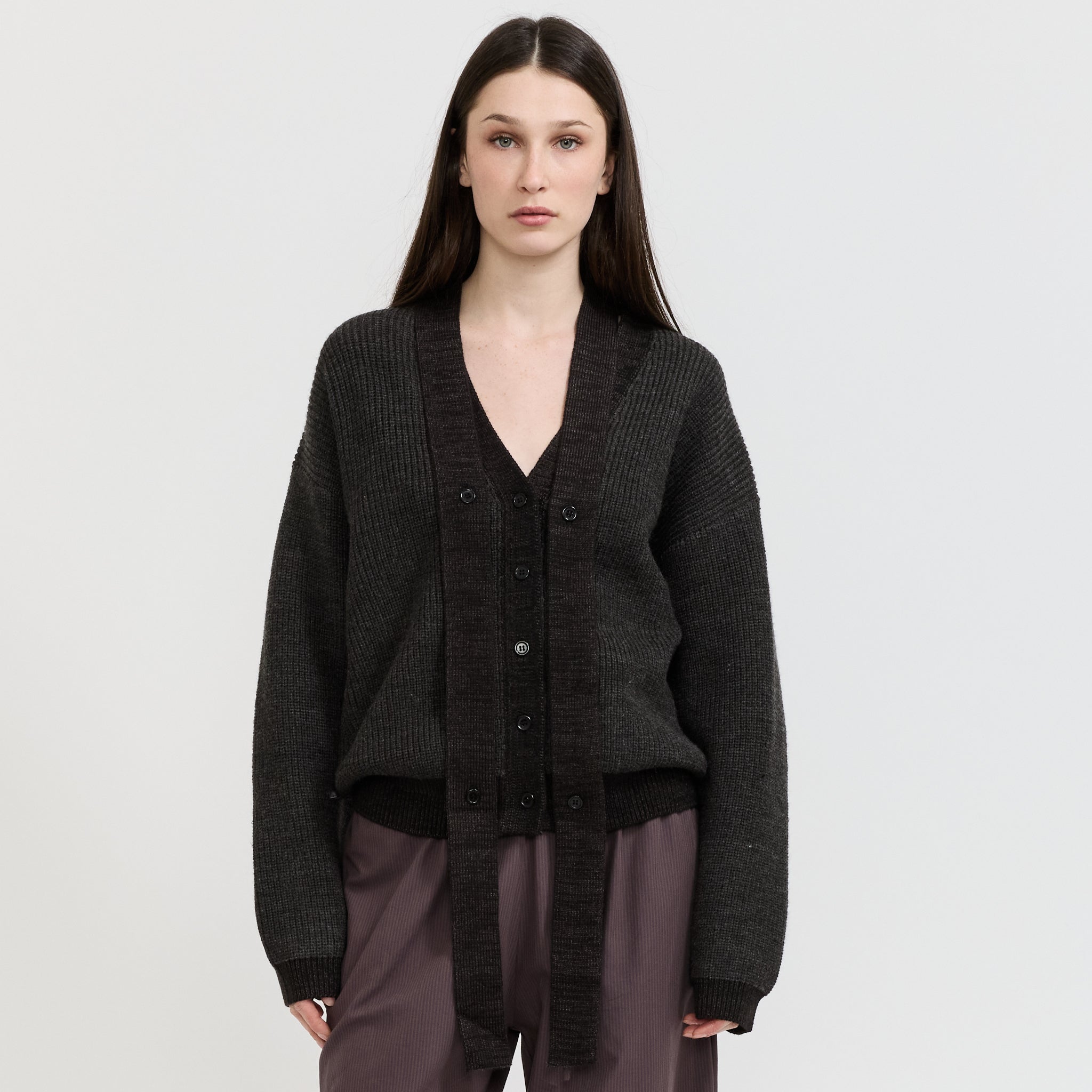Split Cardigan Black Contrast