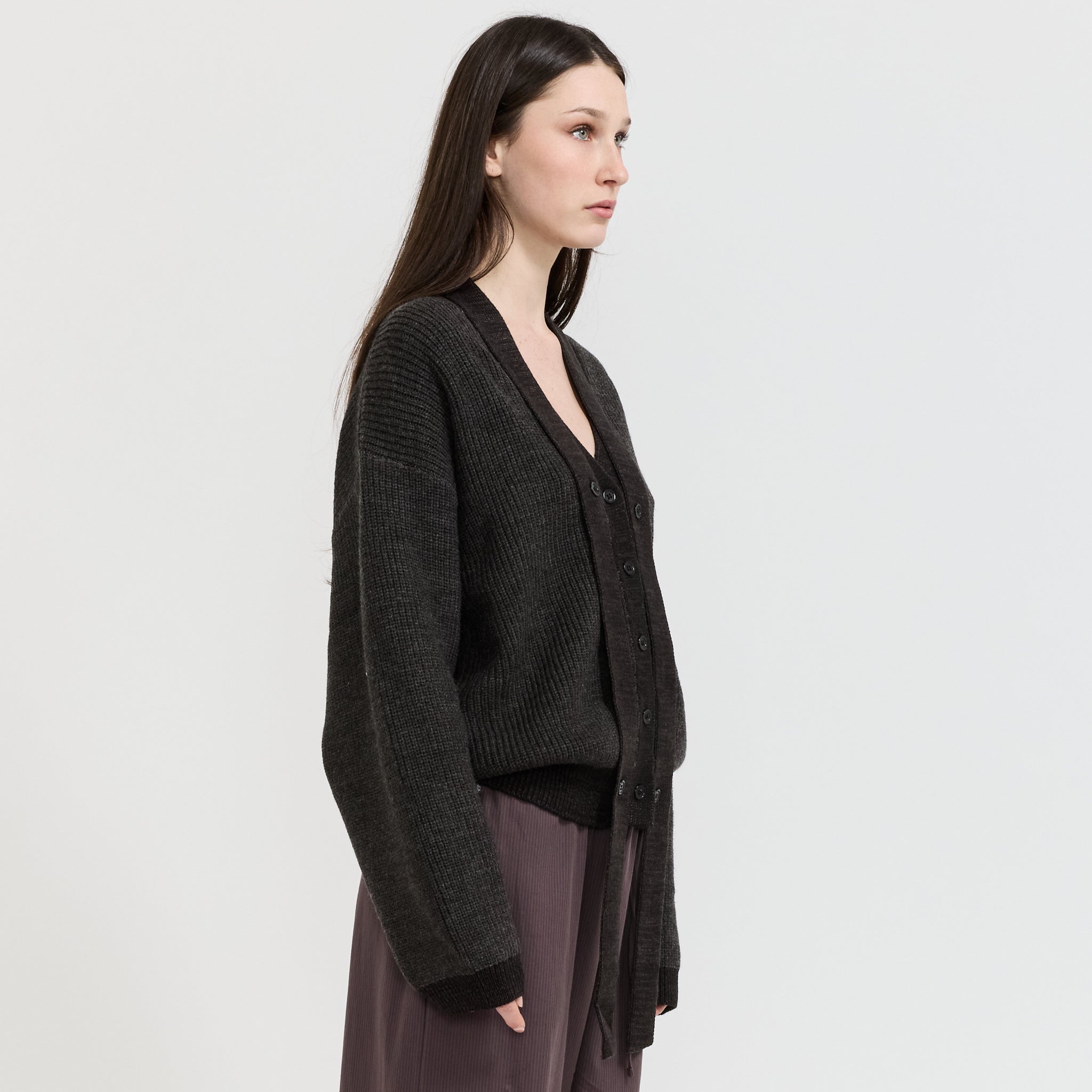 Split Cardigan Black Contrast