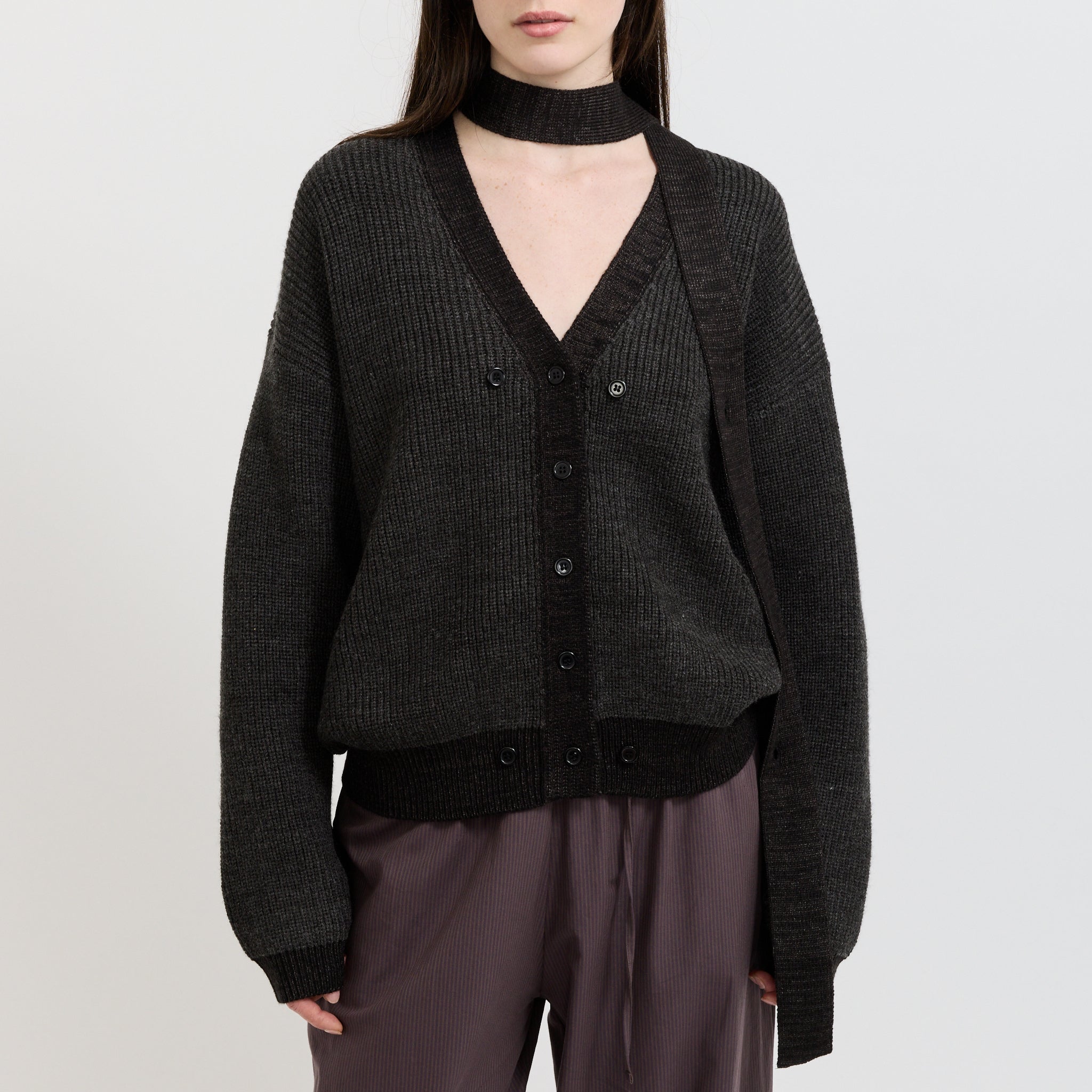 Split Cardigan Black Contrast