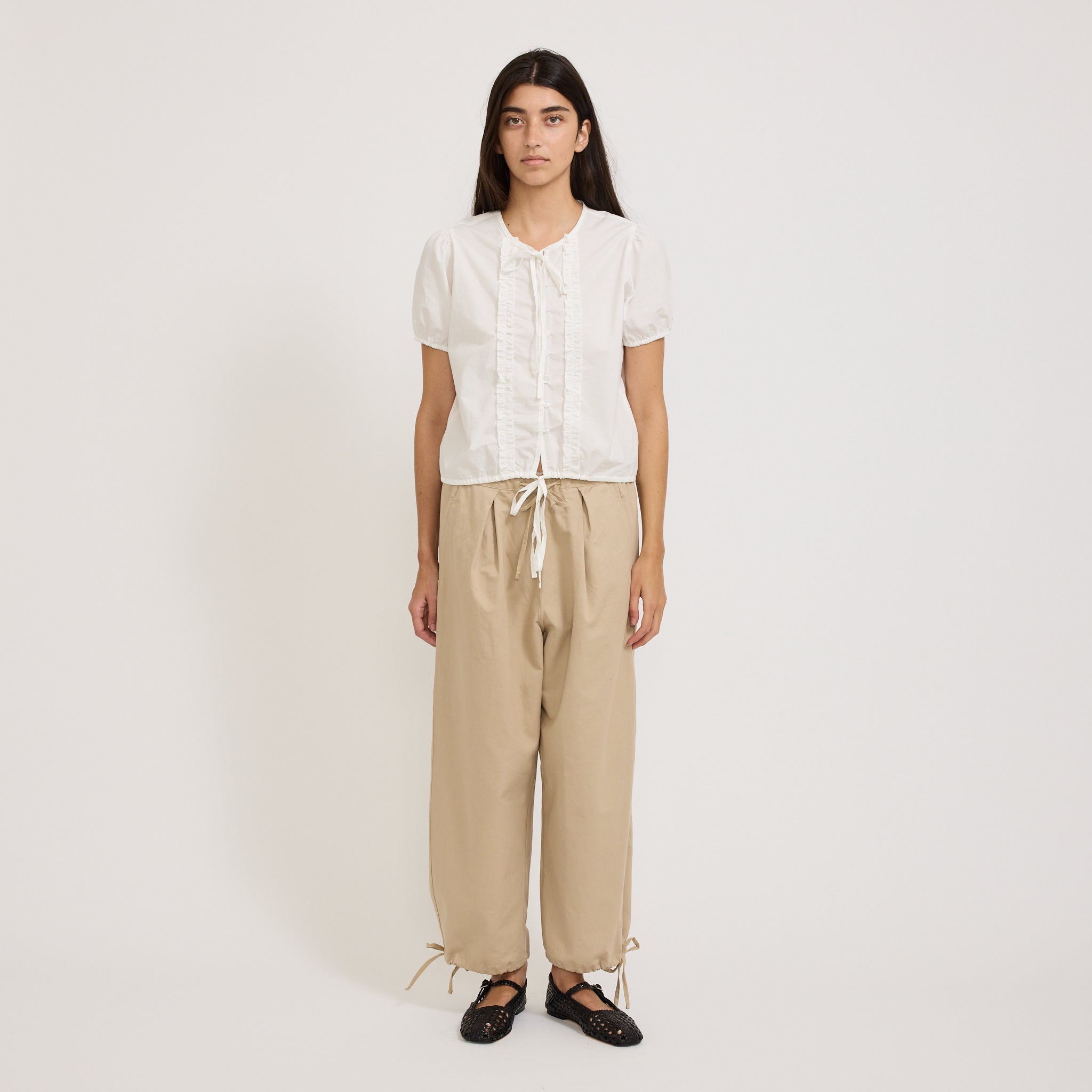 Deiji Studios | Drawcord Wide Leg Pant Cream | Maplestore