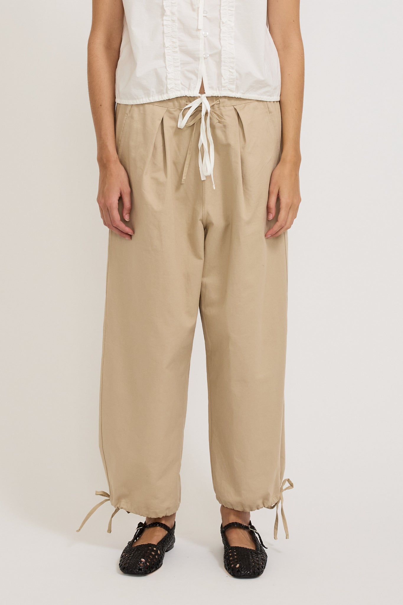 Drawcord Wide Leg Pant Cream