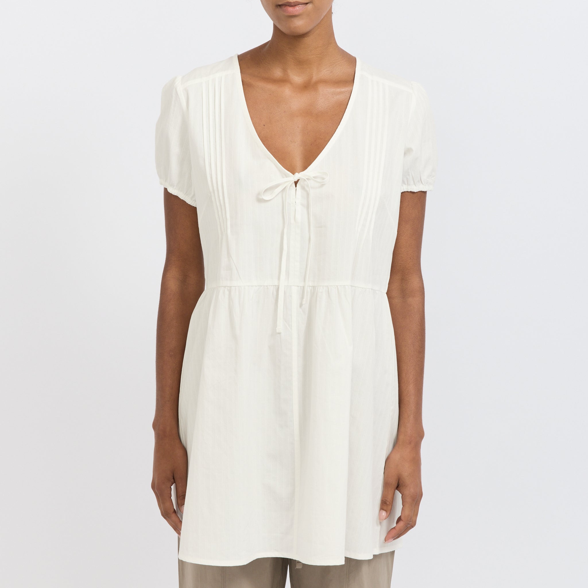 V Pleat Dress White Texture