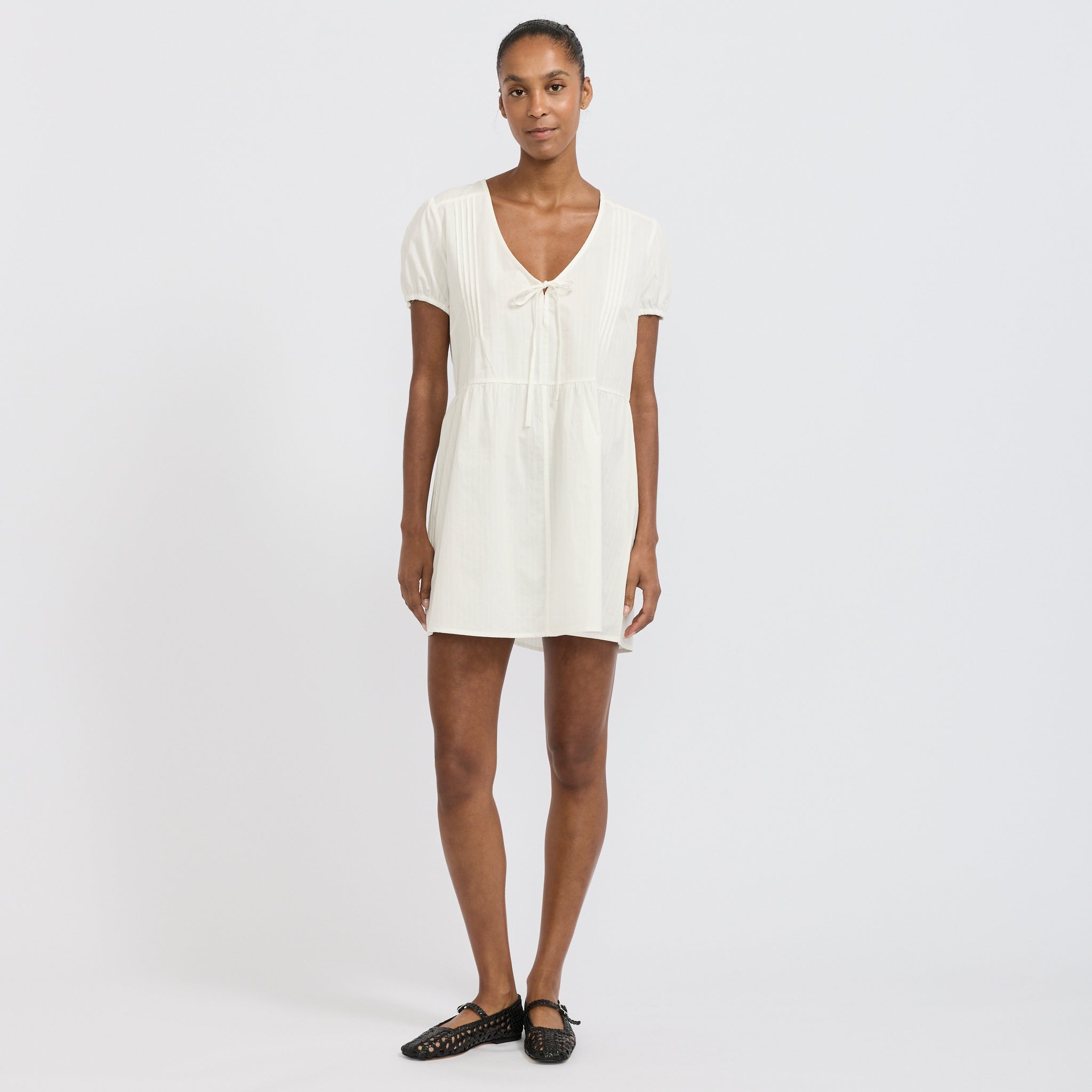 V Pleat Dress White Texture