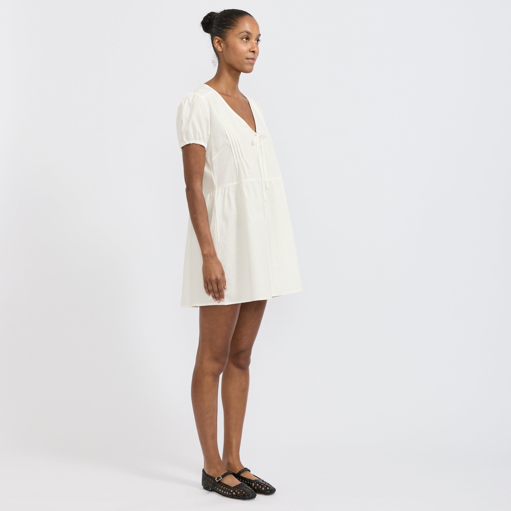 V Pleat Dress White Texture