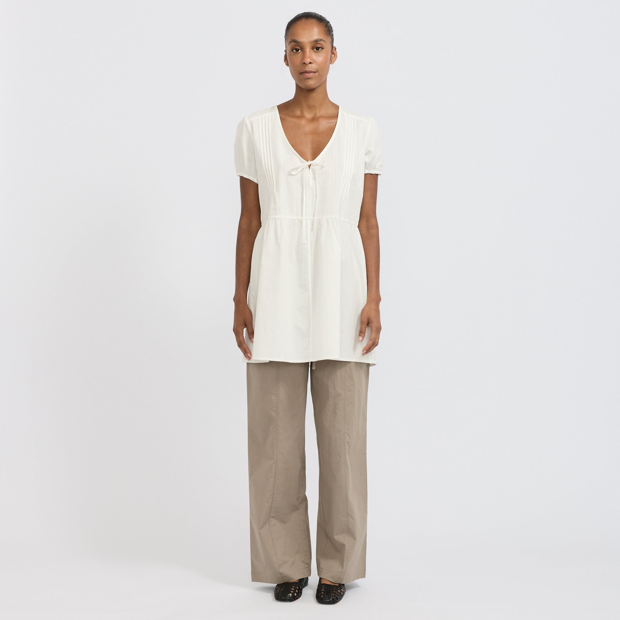V Pleat Dress White Texture