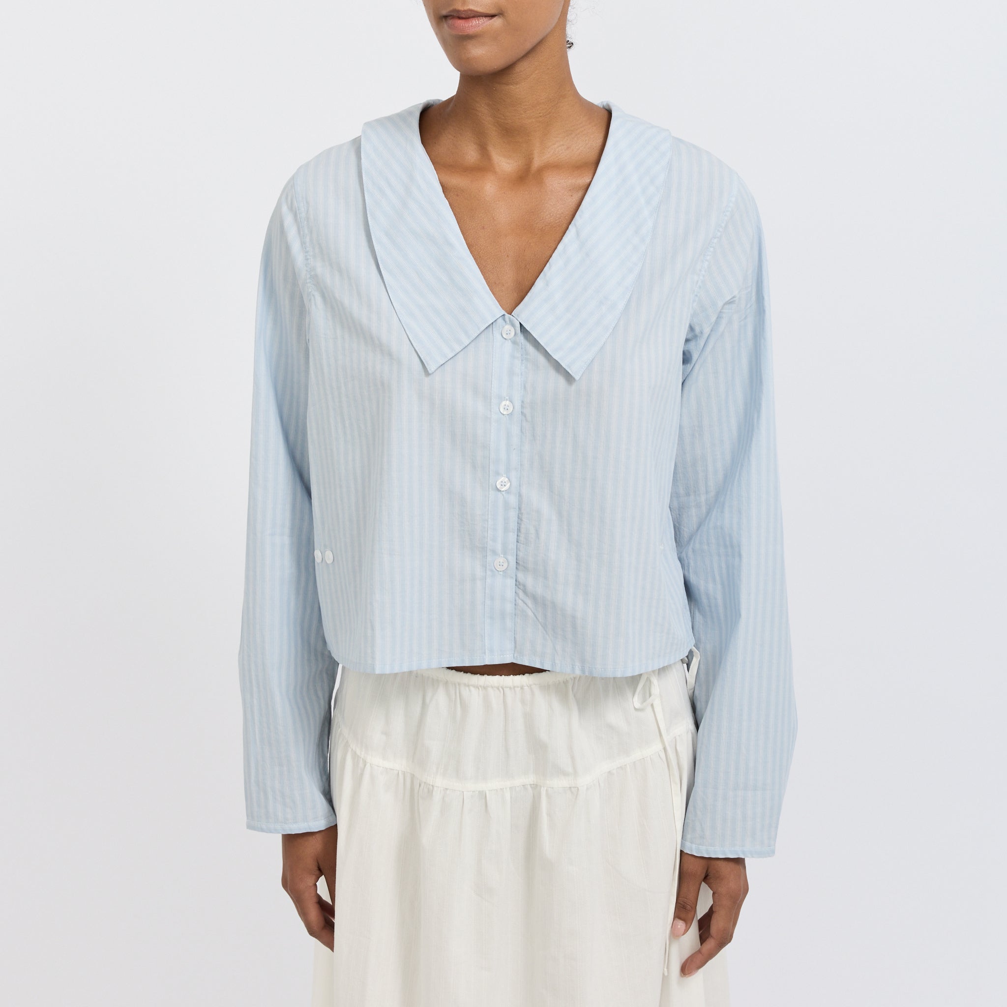 Waist Button Shirt Lake Blue Stripe