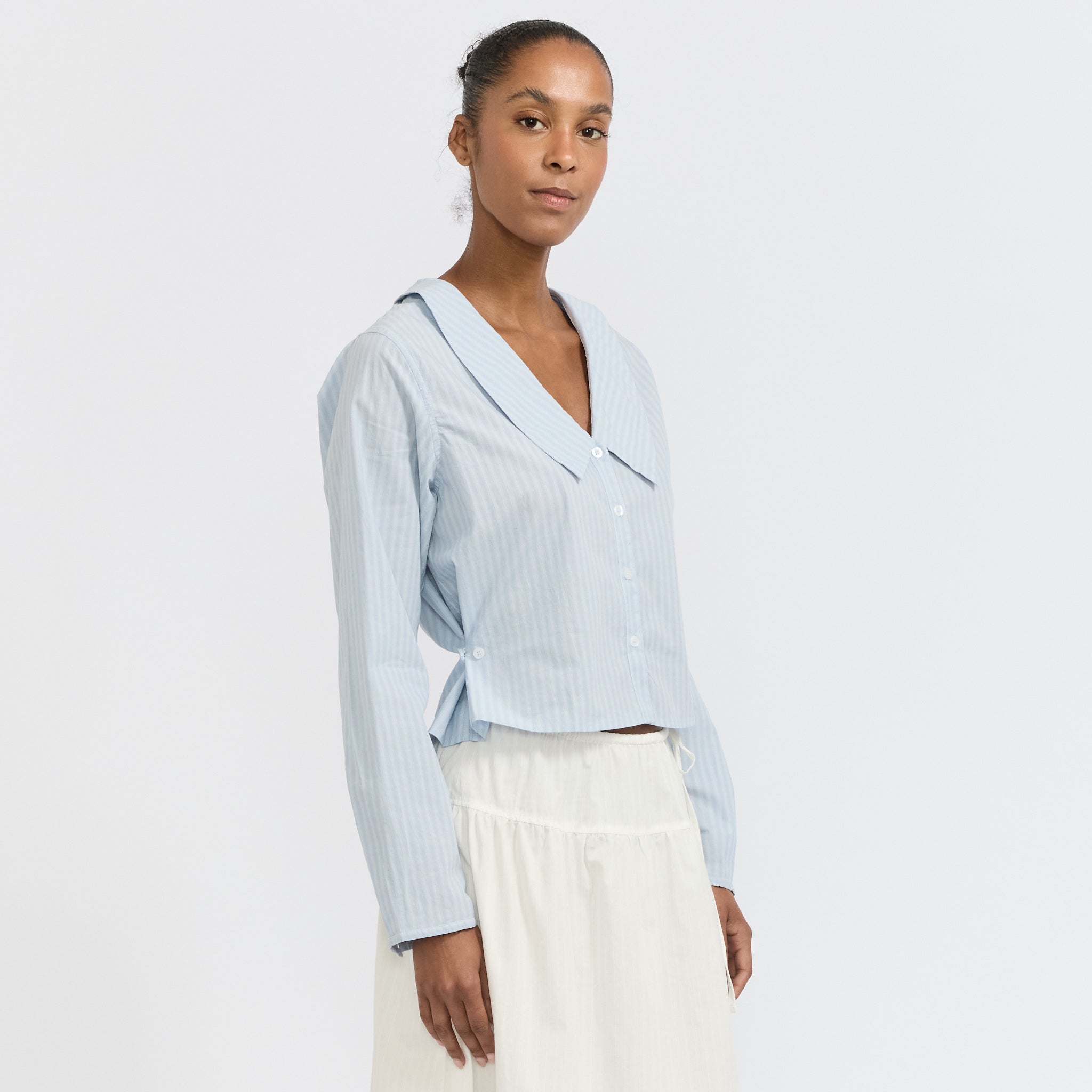 Waist Button Shirt Lake Blue Stripe