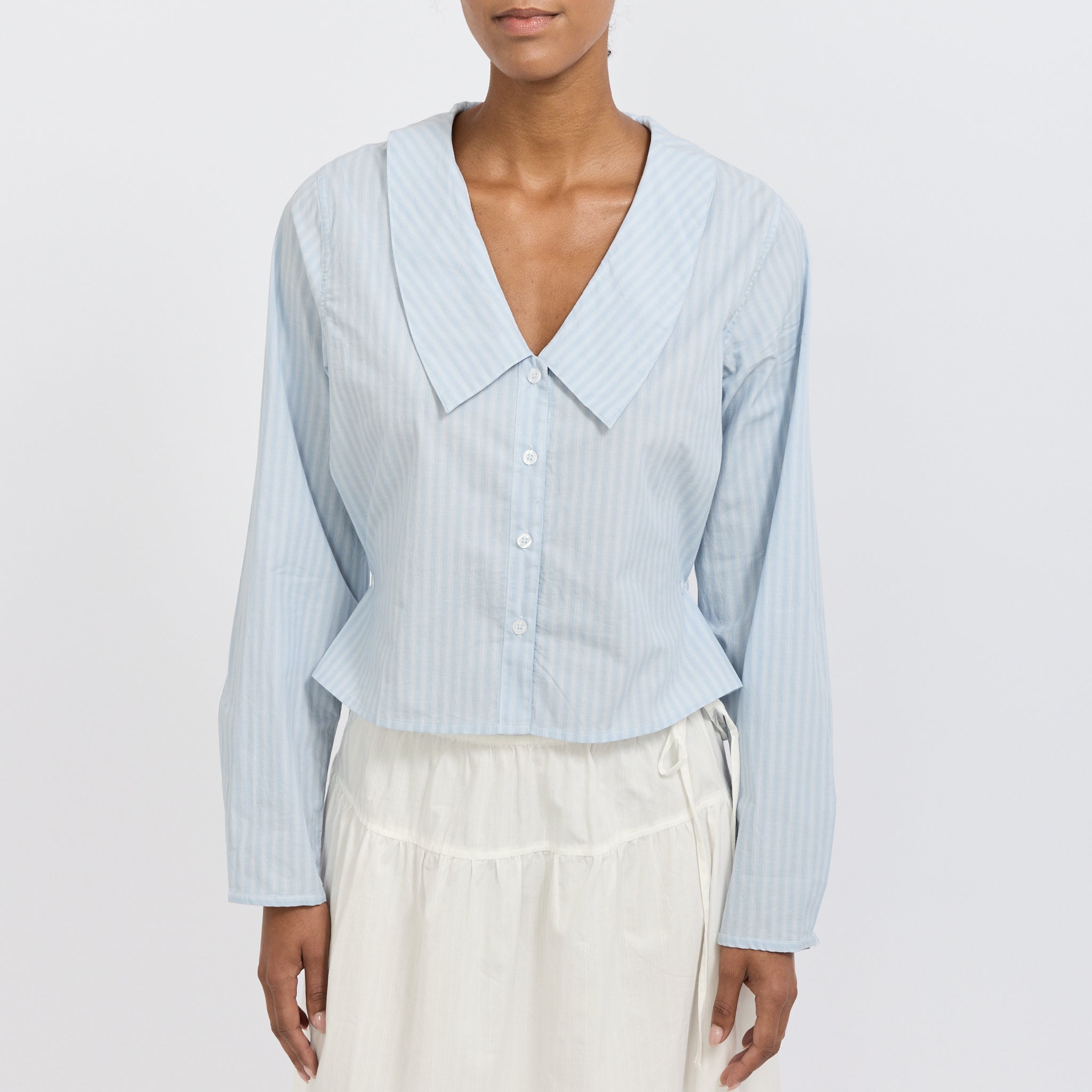 Waist Button Shirt Lake Blue Stripe