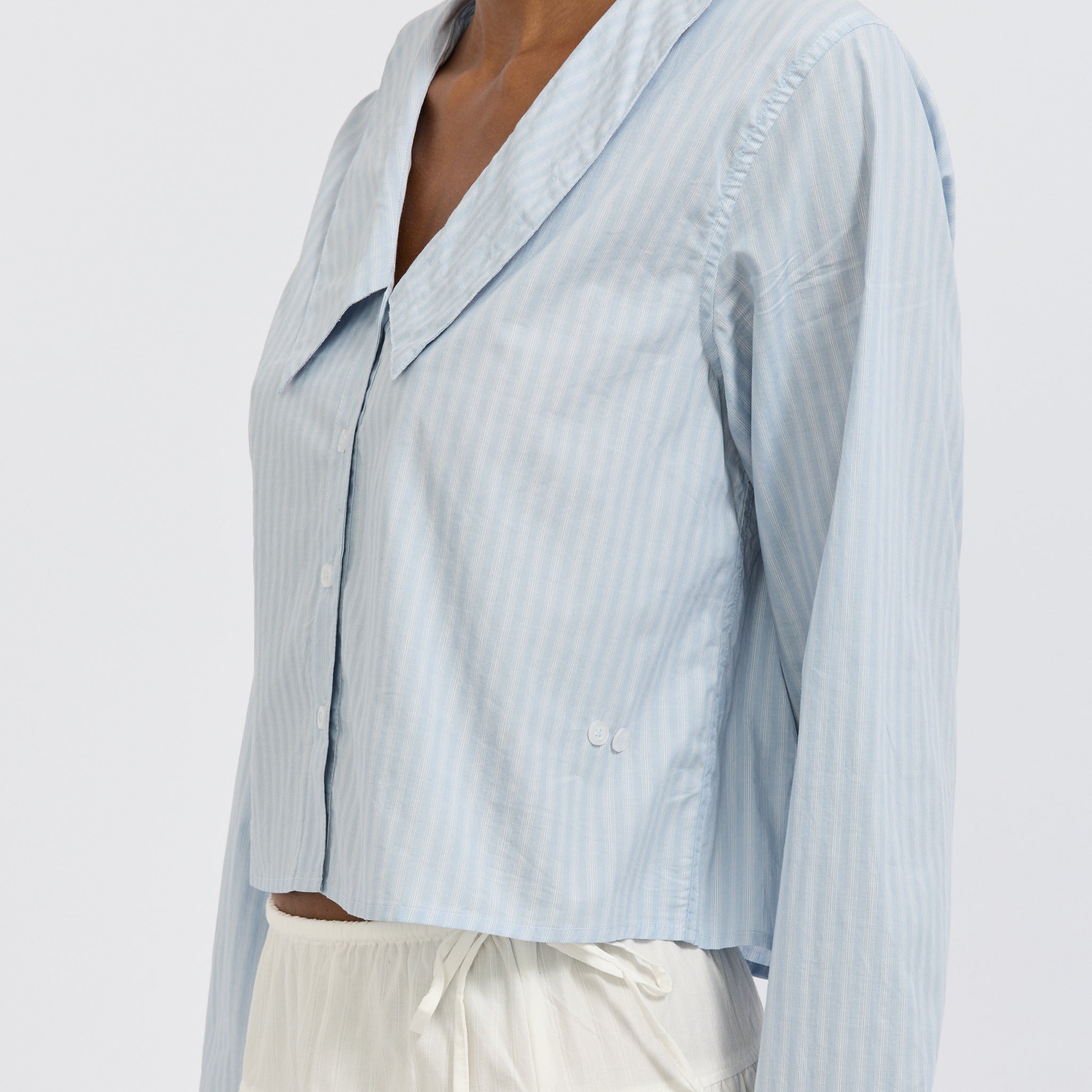 Waist Button Shirt Lake Blue Stripe