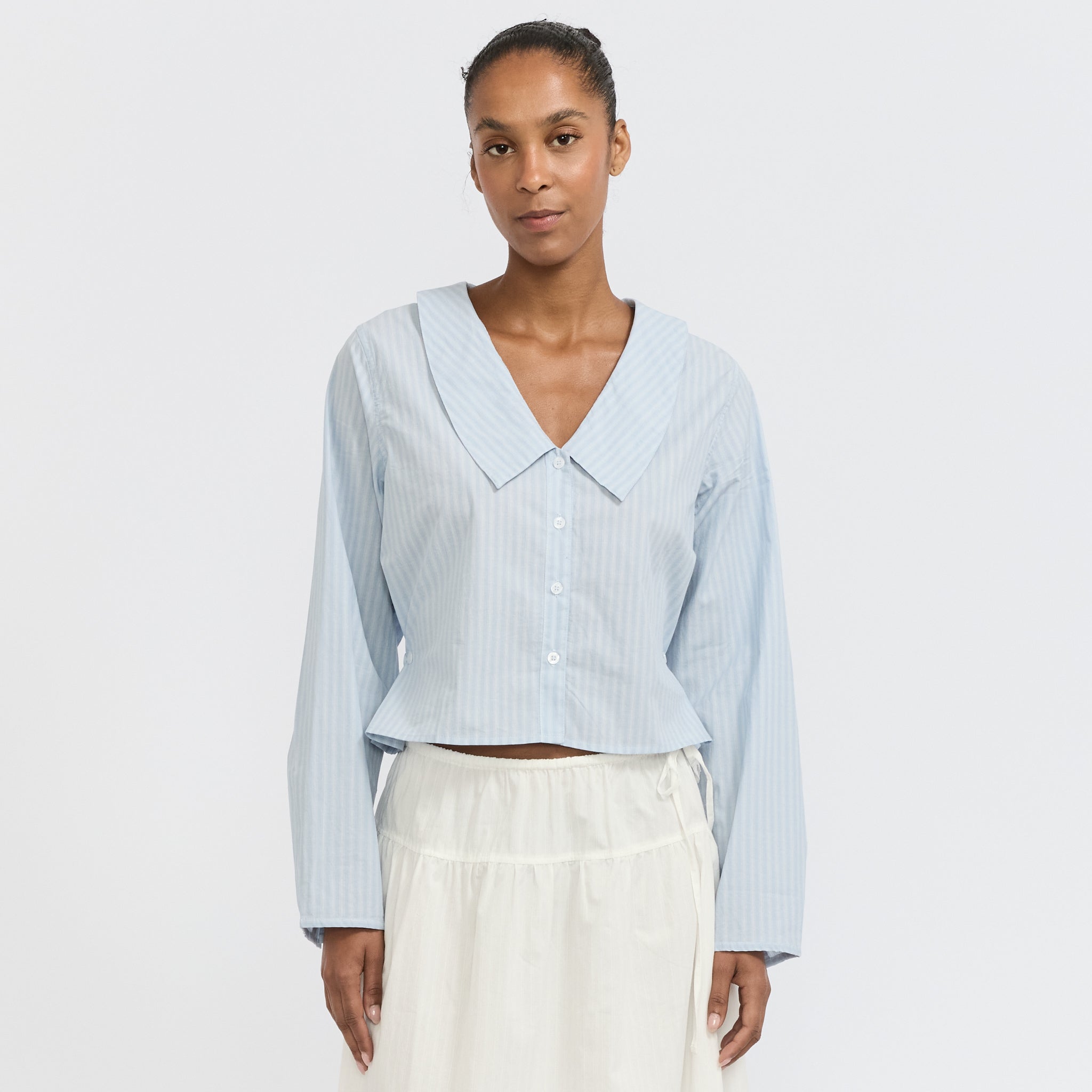 Waist Button Shirt Lake Blue Stripe