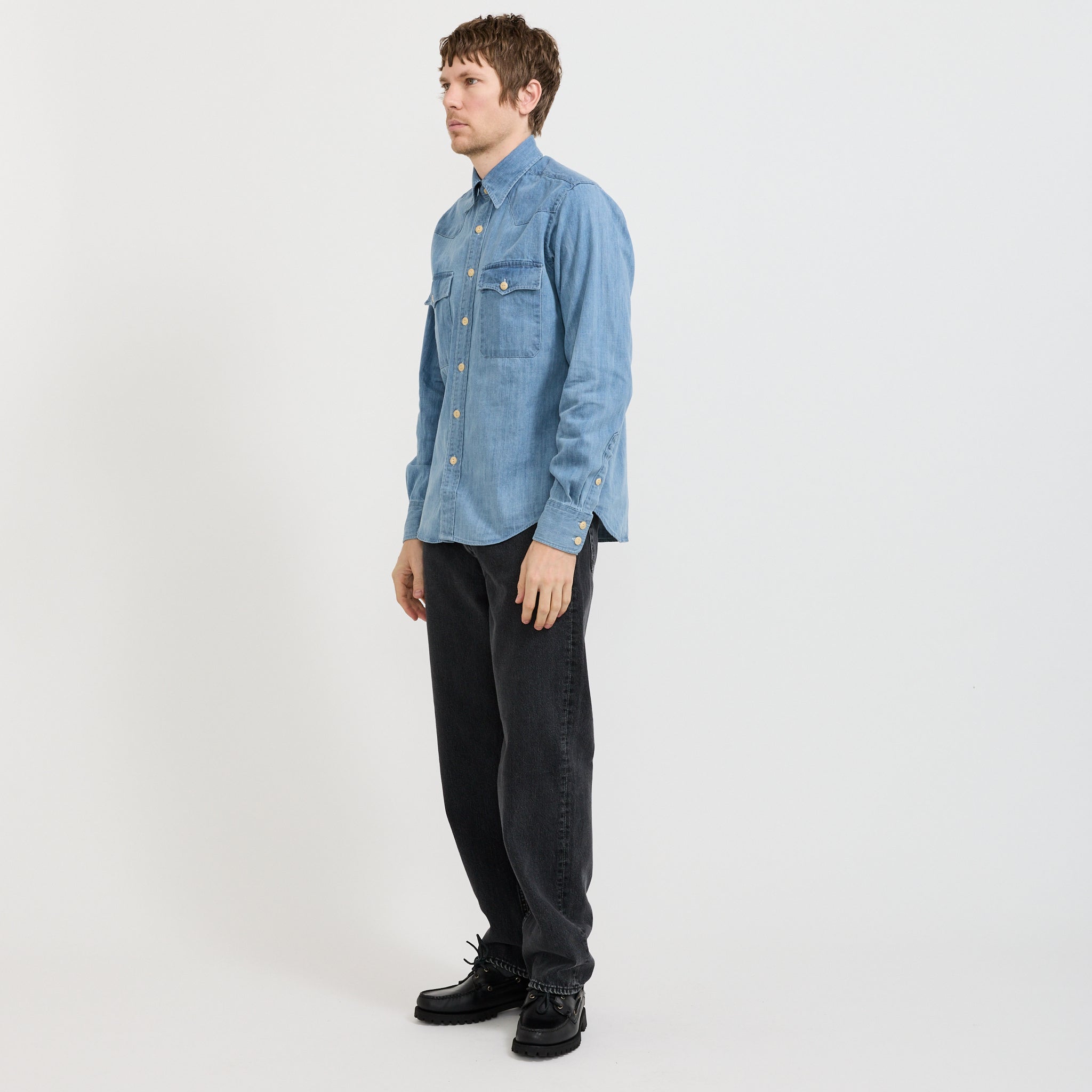 Denim Western Shirt Bleach Wash