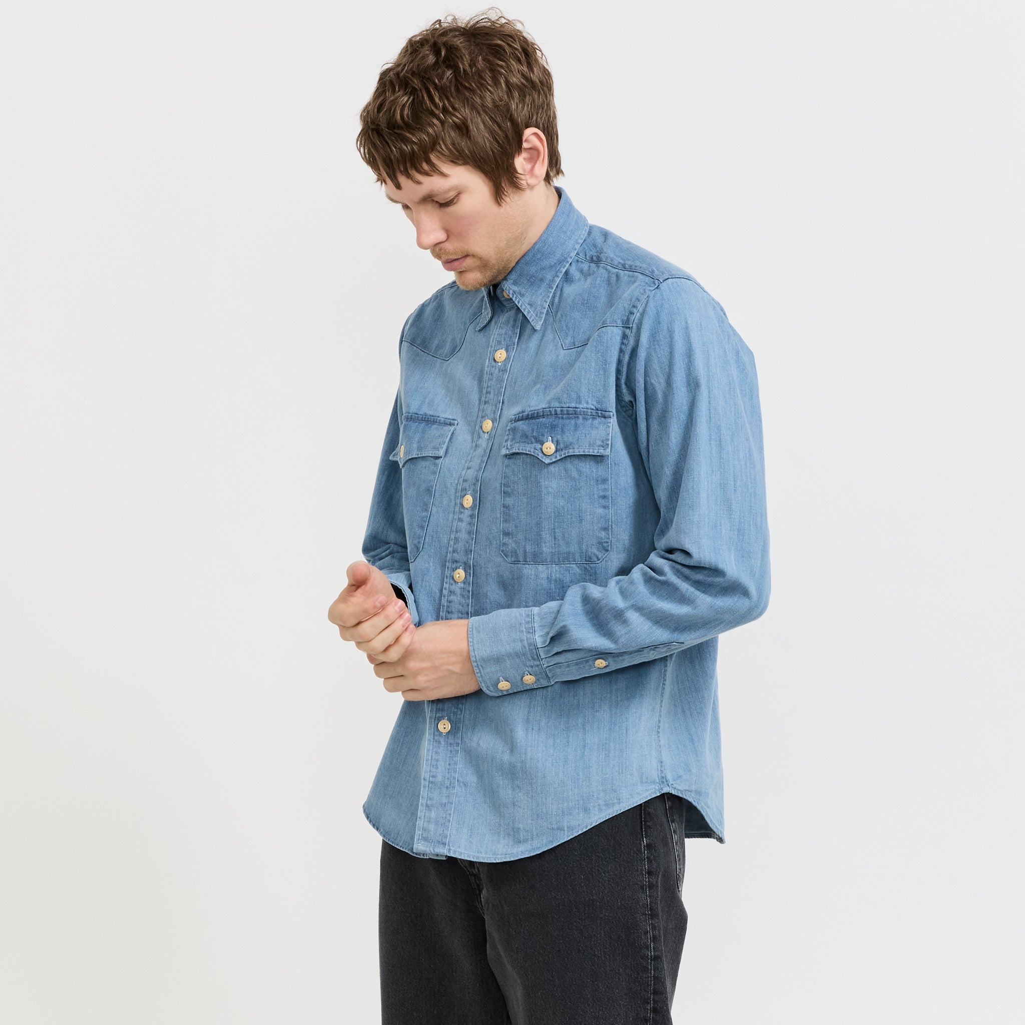 Denim Western Shirt Bleach Wash