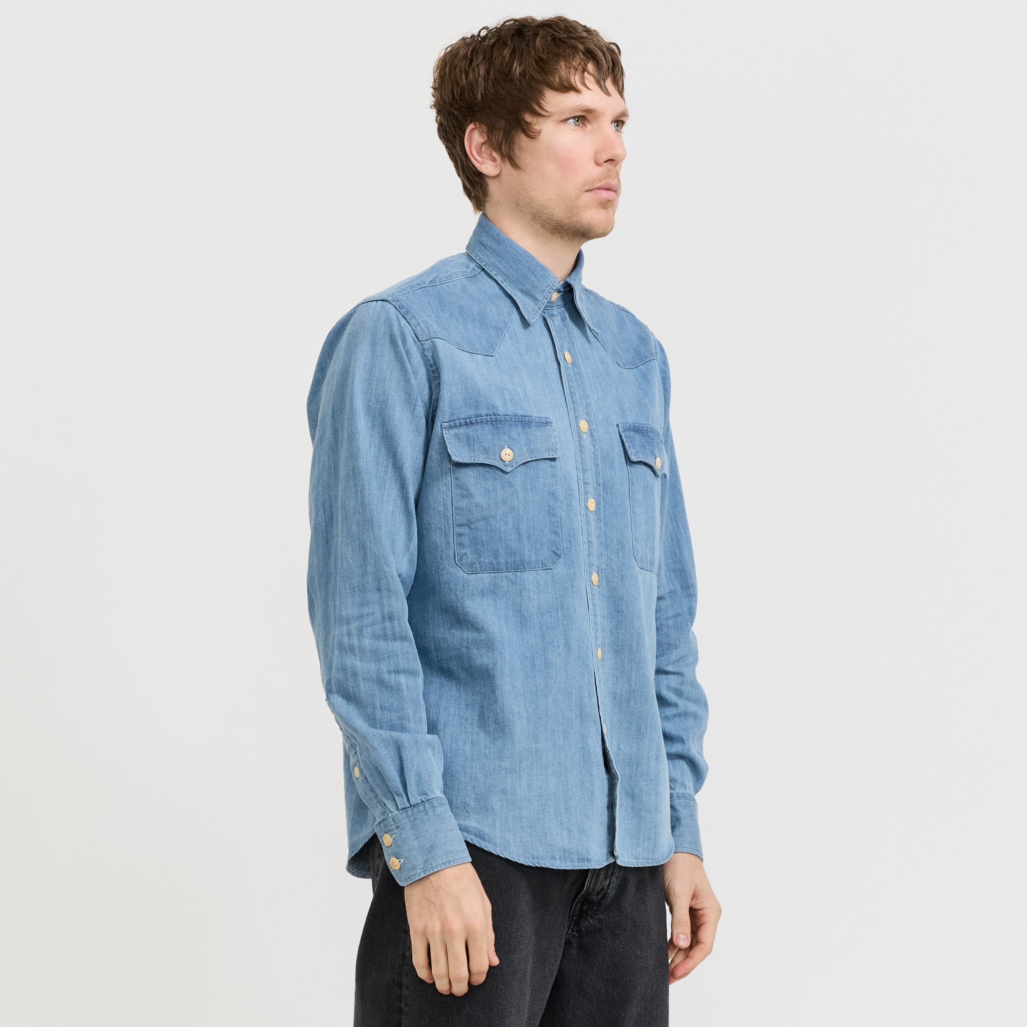Denim Western Shirt Bleach Wash