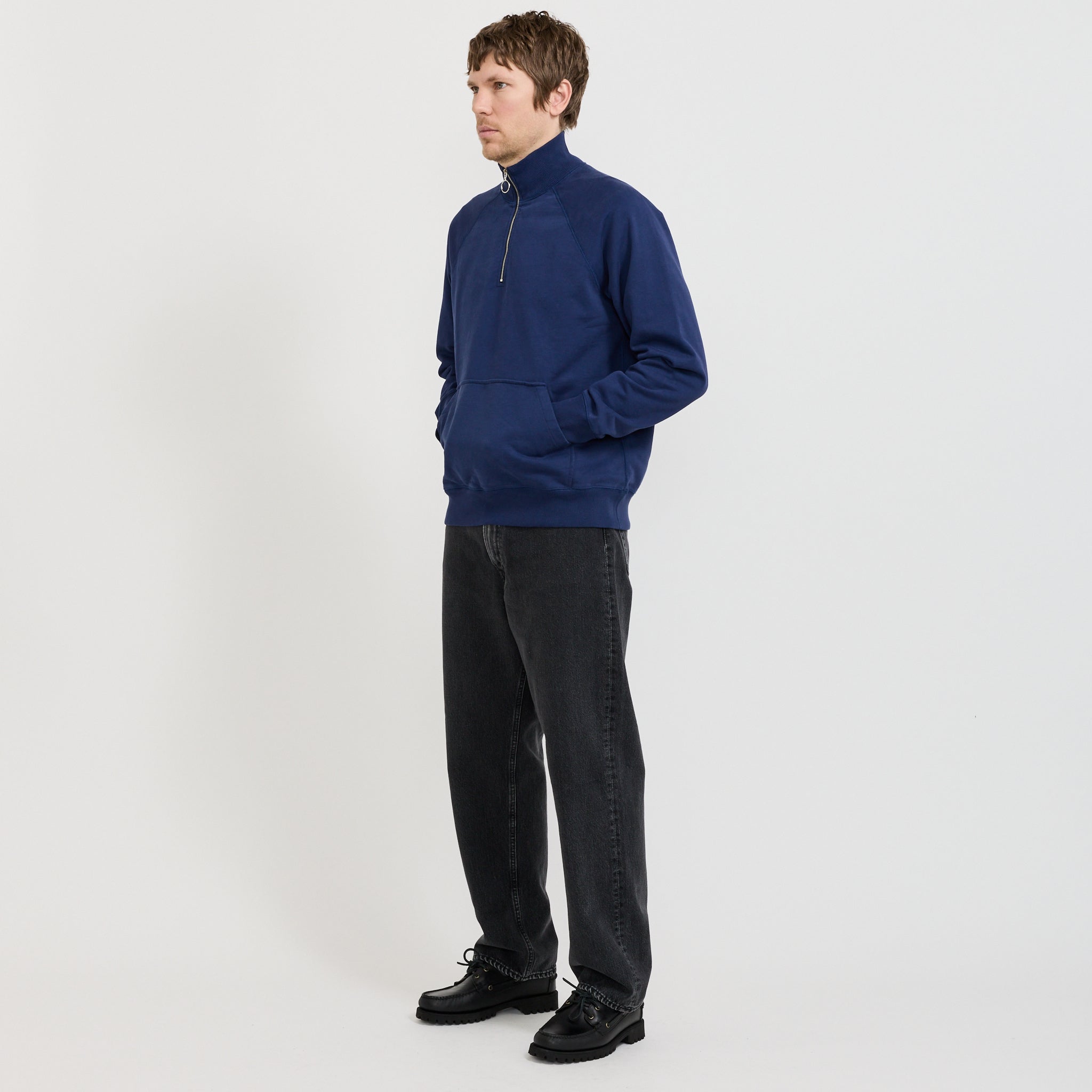 L/S Cotton Quarter Zip Sweatshirt Light Navy