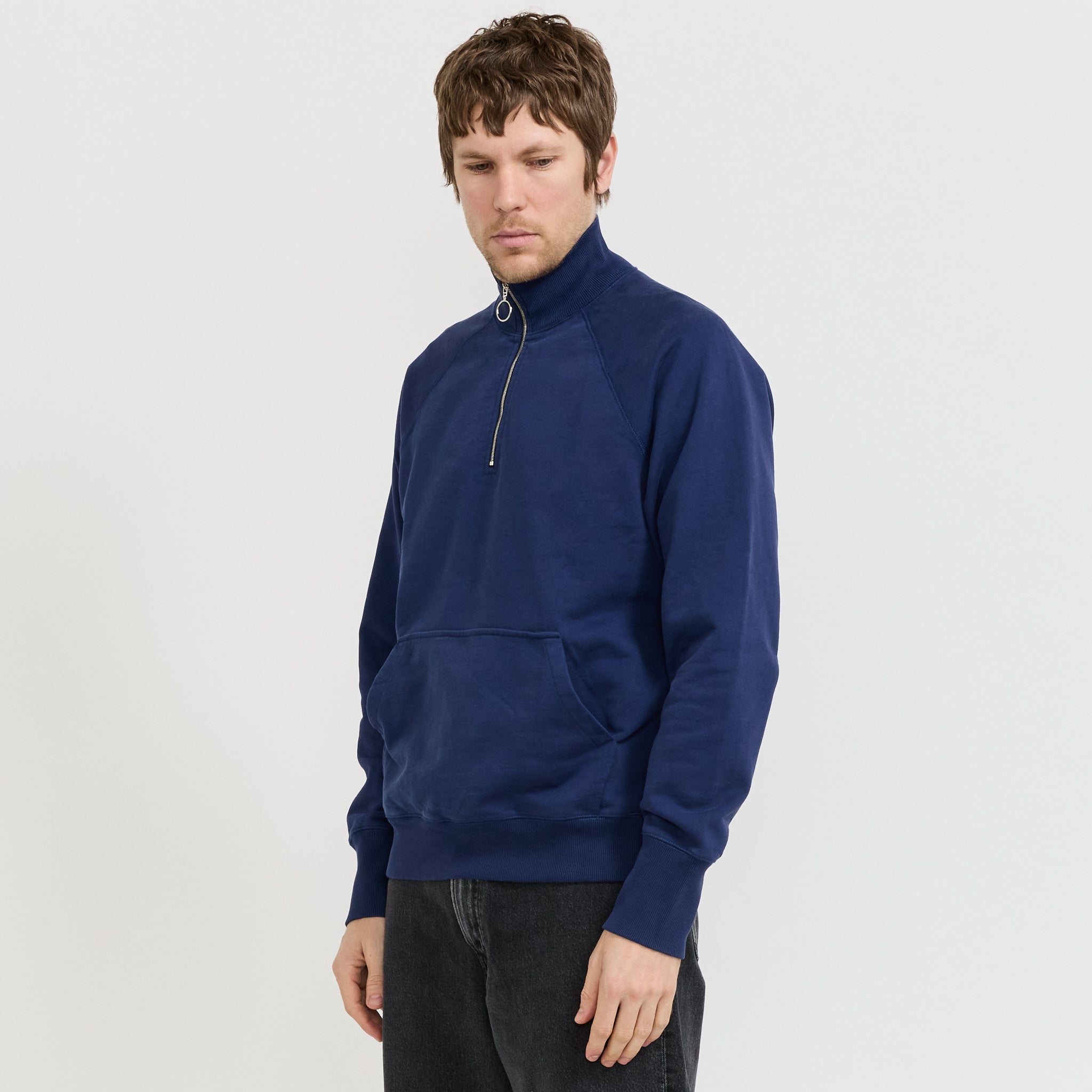 L/S Cotton Quarter Zip Sweatshirt Light Navy