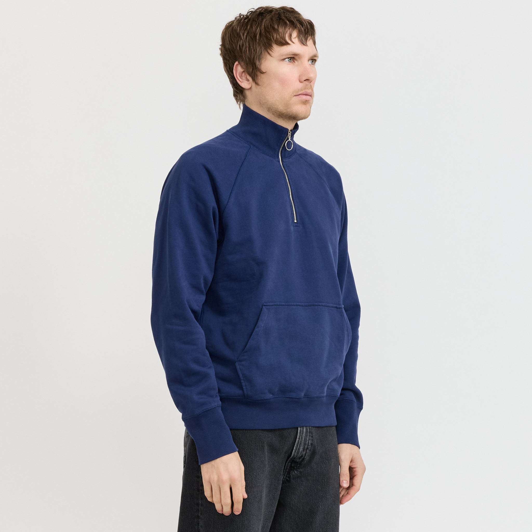 L/S Cotton Quarter Zip Sweatshirt Light Navy